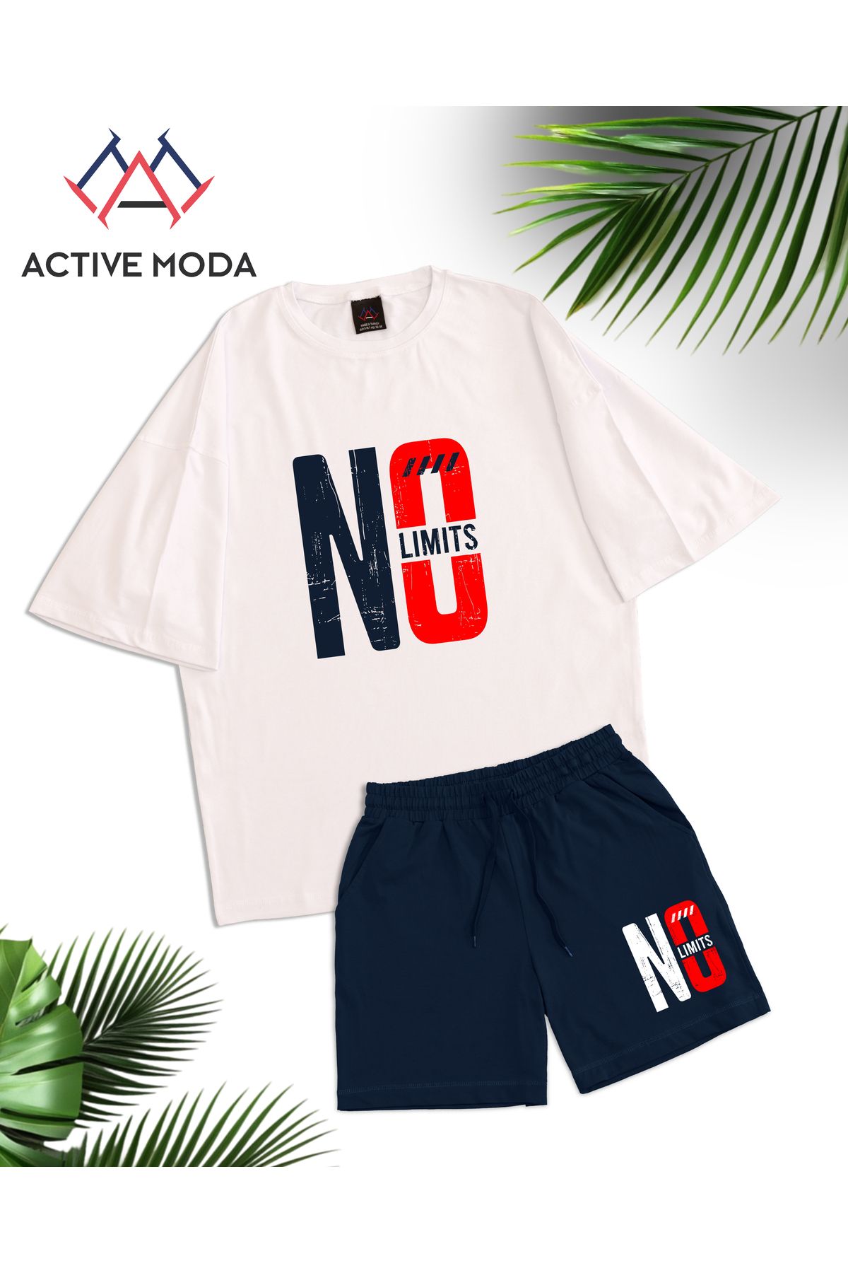 ACTIVE MODA -ERKEK KISA KOLLU NO BASKILI TSHIRT-ŞORT 2Lİ TAKIMI BÜYÜK BEDEN OVERSIZE PAMUKLU