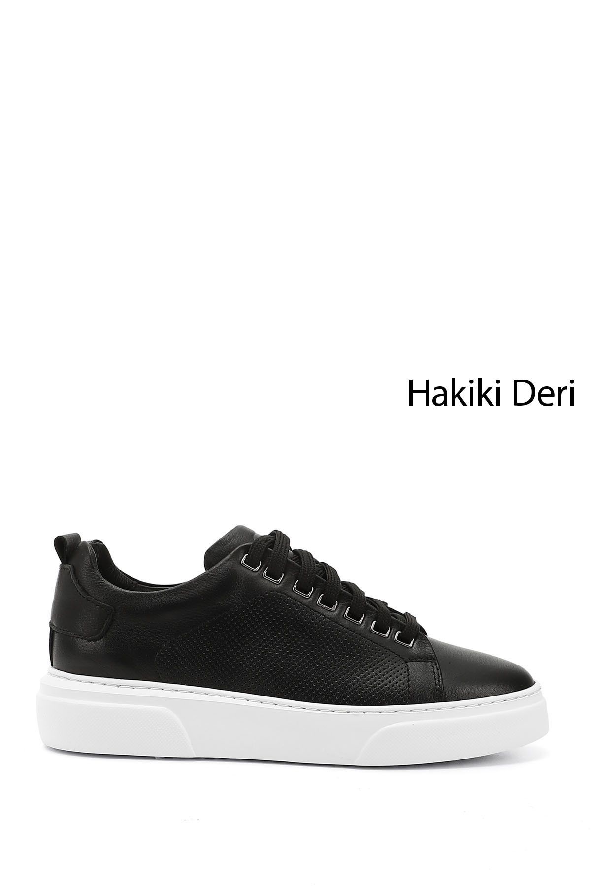 GÖNDERİ(R) Erkek Siyah Bağcıklı Hakiki Deri Sneaker