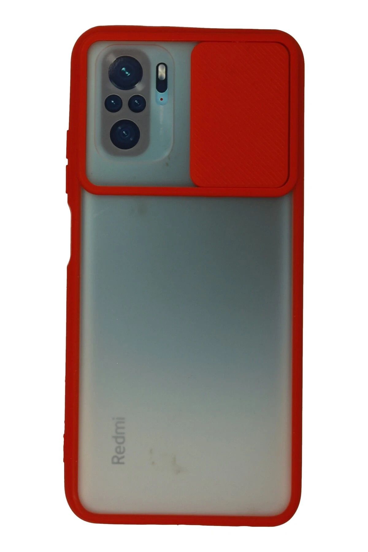 NewFace Xiaomi Redmi Note 10 Kılıf Palm Buzlu Kamera Sürgülü Silikon - Kırmızı NRMSA