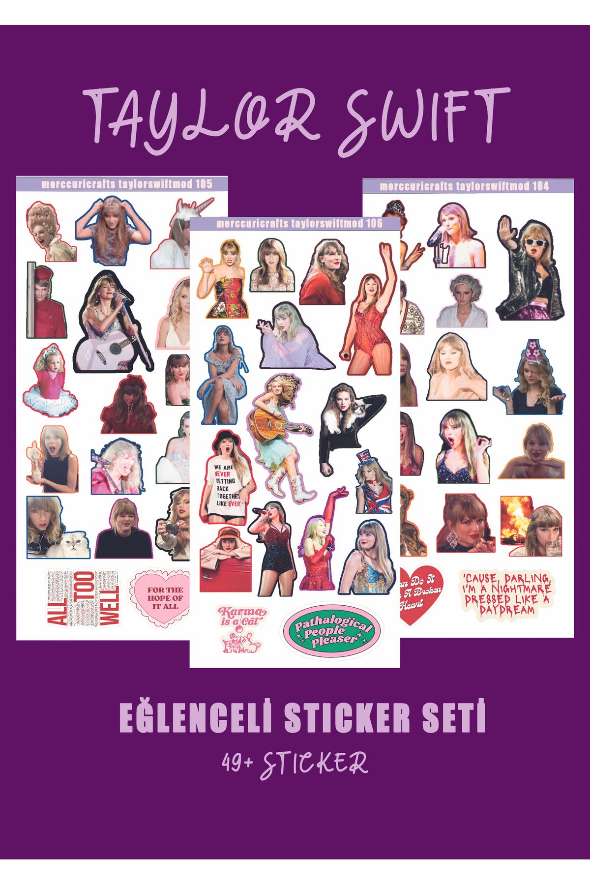 merccuri crafts 3'lü Sticker (49 adet) Taylor Swift Mod Sticker Seti - Planner