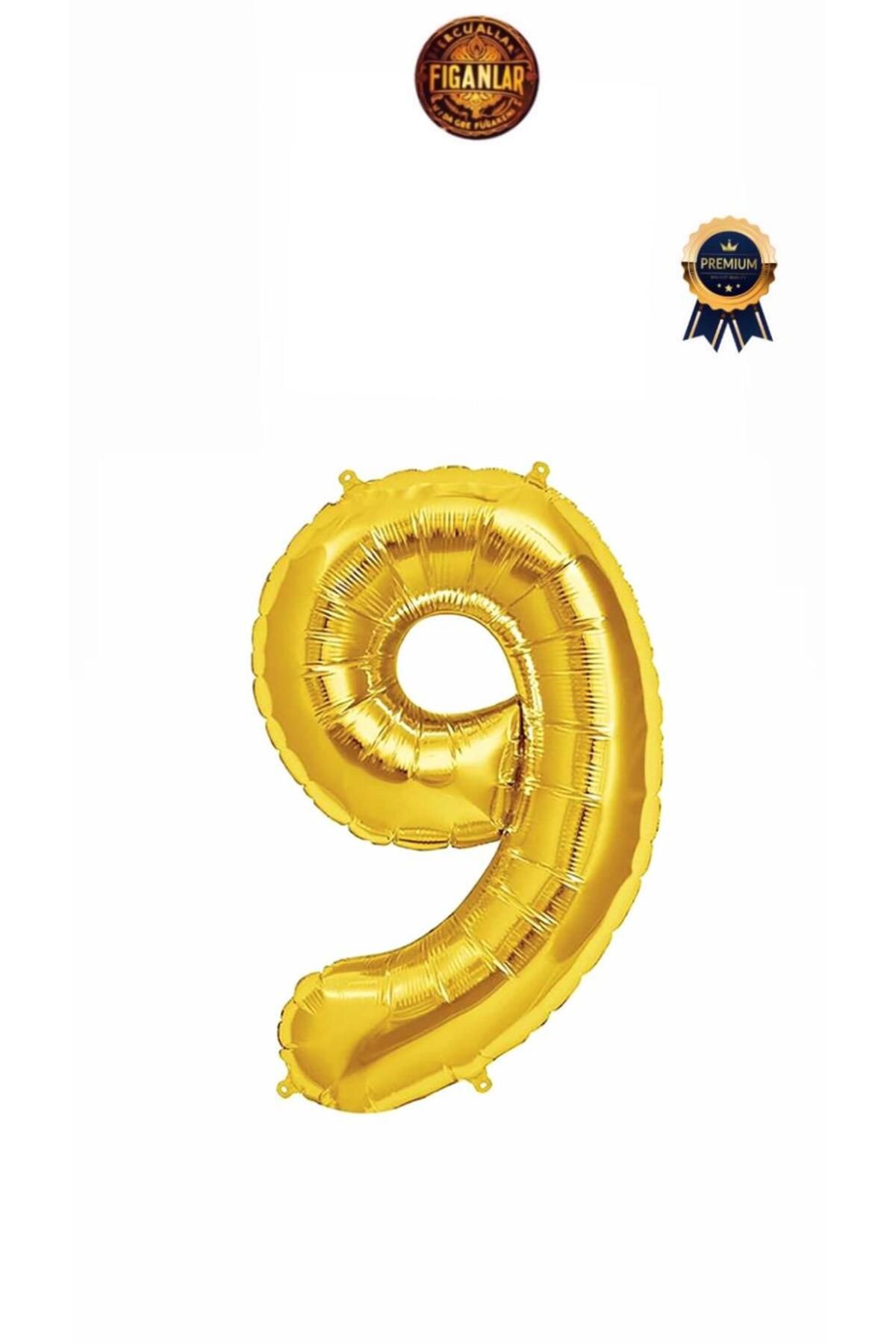 figanlar ambalaj Folyo Balon 9 yaş rakamı Helyum Balon 75cm gold renk (Balon pompası hediyedir)