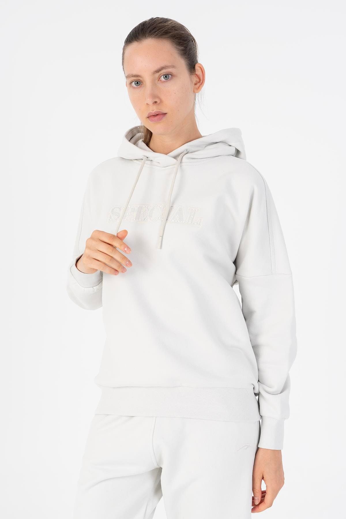 MARATON Oversize Kadın Bisiklet Yaka Uzun Kol Gümüş Gri Sweatshirt 22293