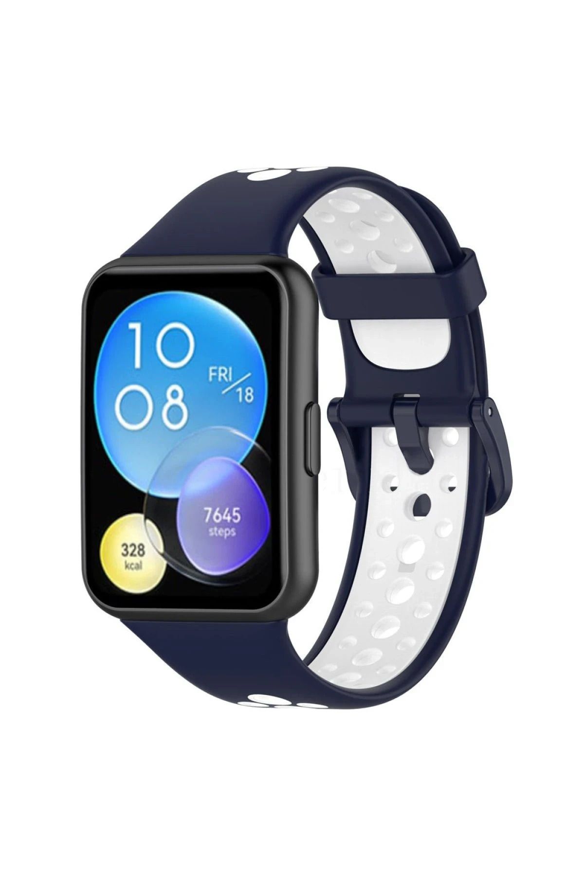 NewFace Huawei Watch Fit 2 Spor Delikli Kordon - Lacivert-Beyaz INSLM
