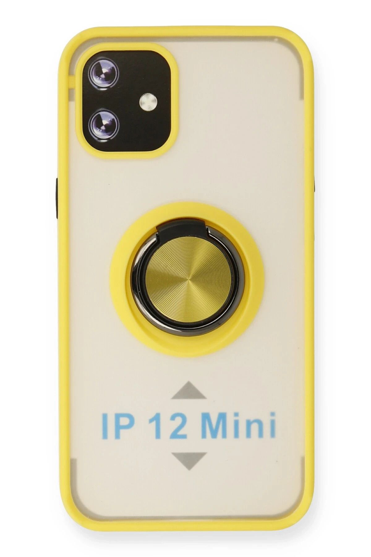 NewFace iPhone 12 Mini Kılıf Montreal Yüzüklü Silikon Kapak - Sarı DPMAH