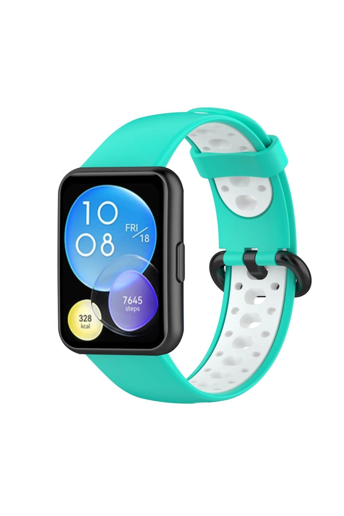 NewFace Huawei Watch Fit 2 Spor Delikli Kordon - Turkuaz-Beyaz INSLM