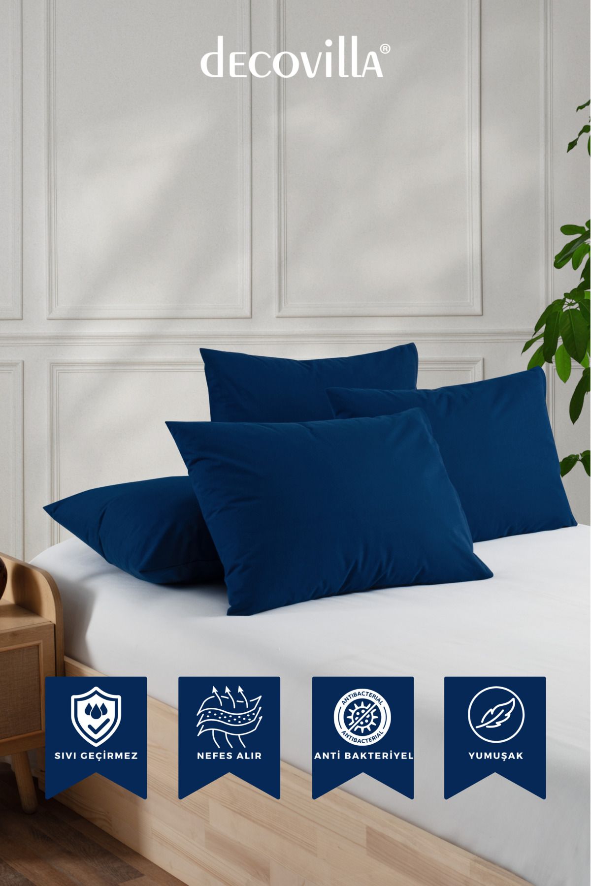 Decovilla-Micro Zippered Pillow Mattresses Liquid Proof Set of 2 Pillow Protector 50X70 5