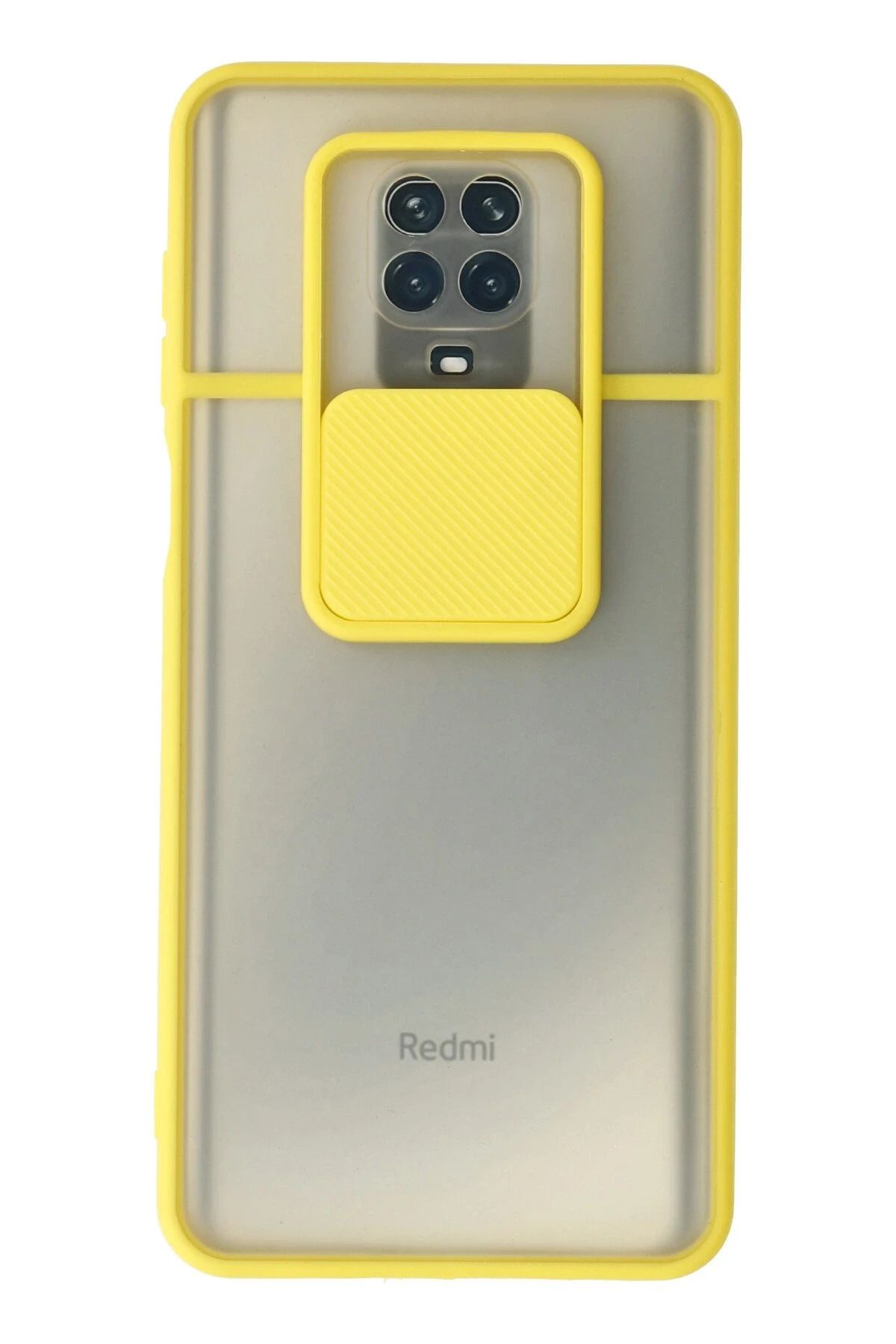 NewFace Xiaomi Redmi Note 9 Pro Kılıf Palm Buzlu Kamera Sürgülü Silikon - Sarı NRMSA