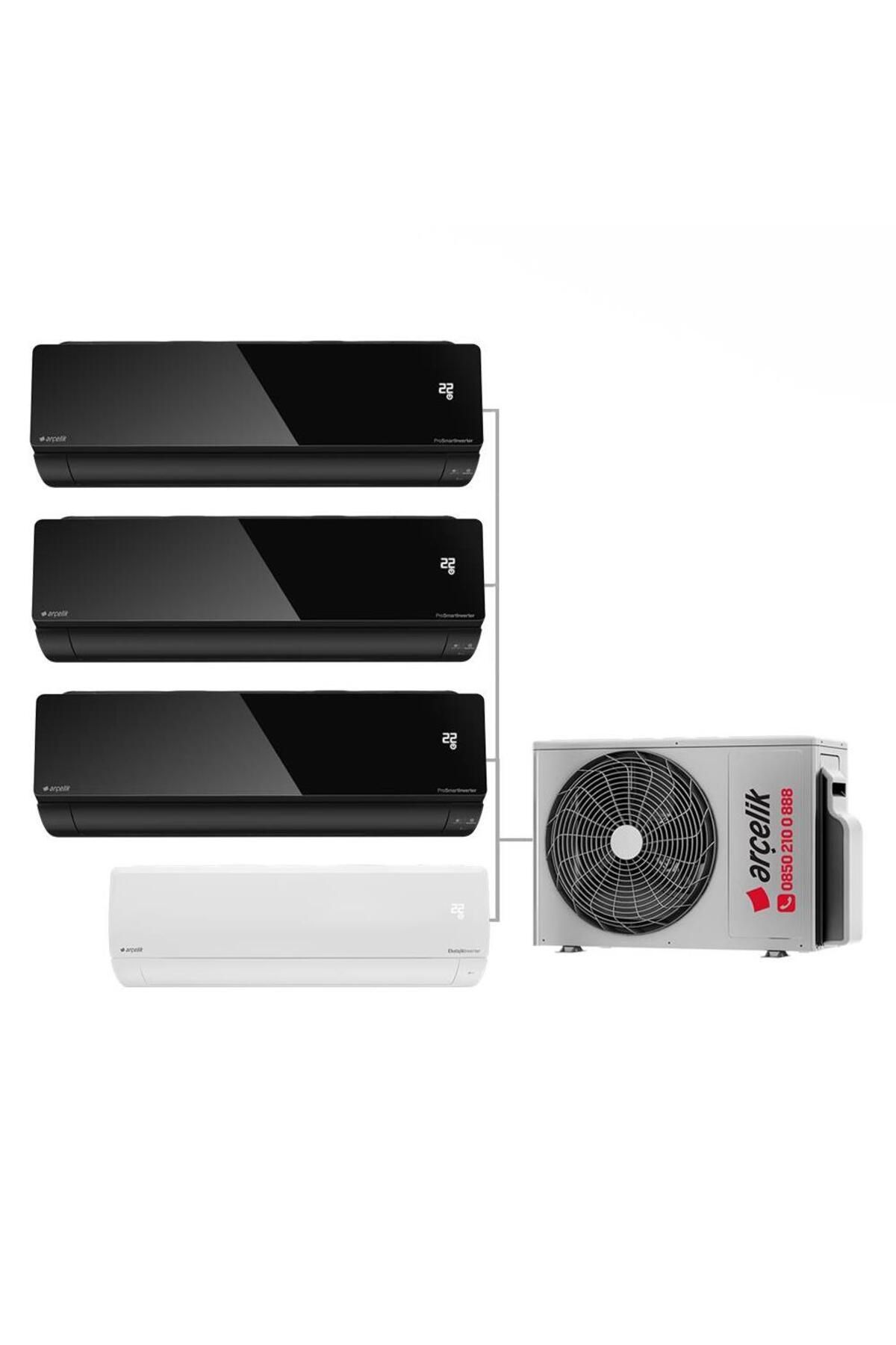 Arçelik Karma Multi Sistem Duvar Tipi 4+1 İnverter 9+9+9 BTU (Siyah) 12 BTU (Beyaz) - 30000 BTU Dış
