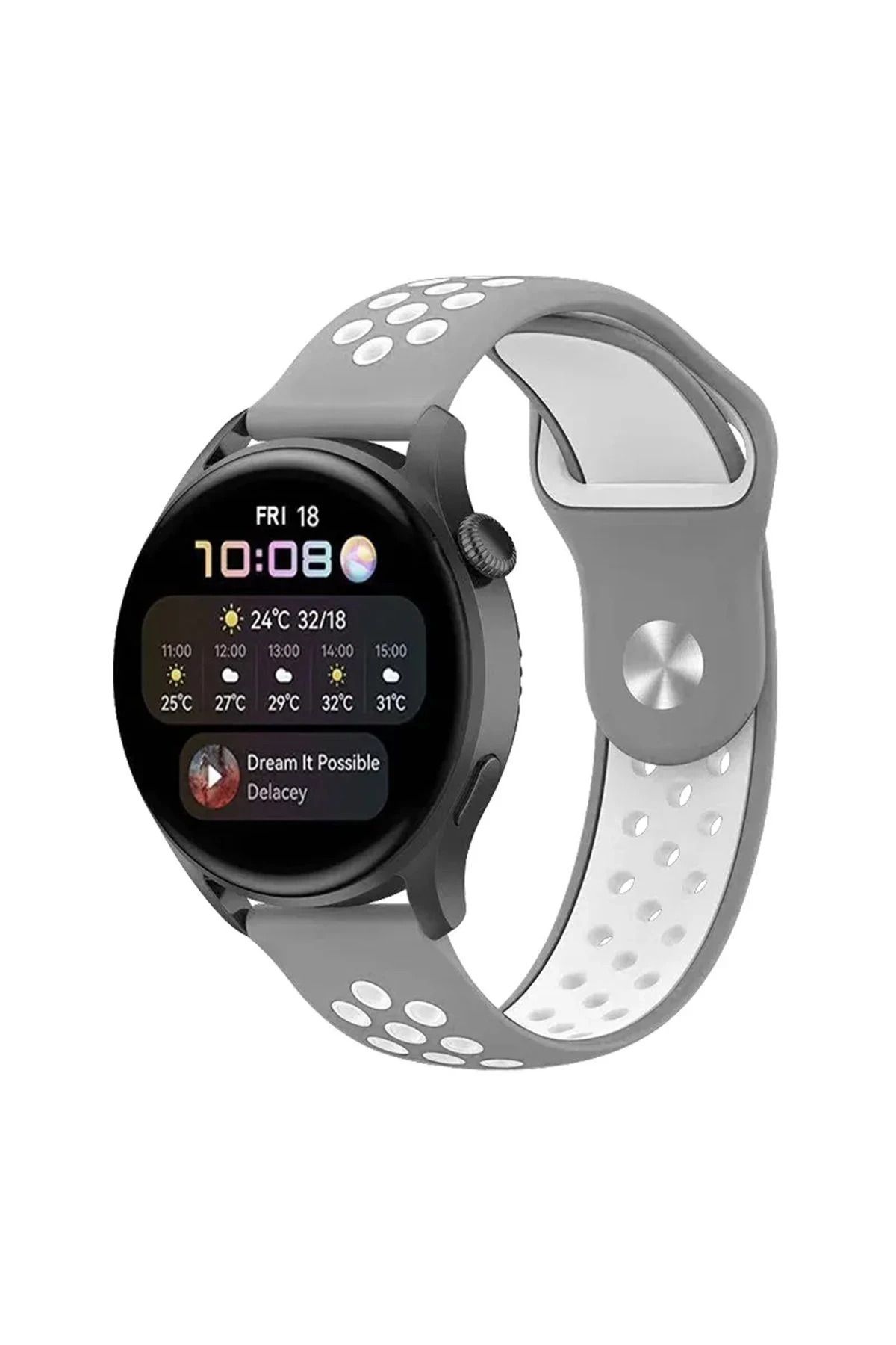 NewFace Watch 20mm Spor Delikli Kordon - Gri-Beyaz BSTMY