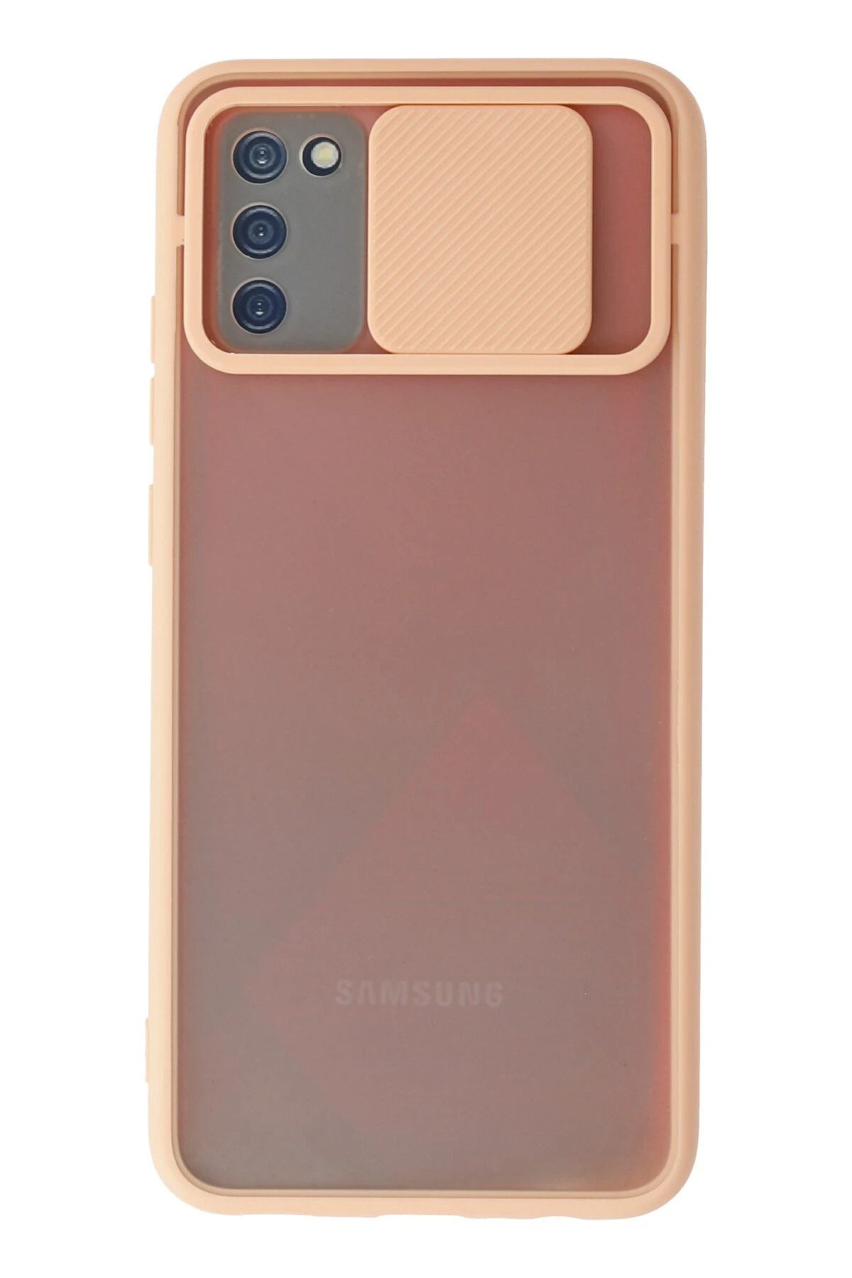 NewFace Samsung Galaxy A02S Kılıf Palm Buzlu Kamera Sürgülü Silikon - Pembe BSTMY