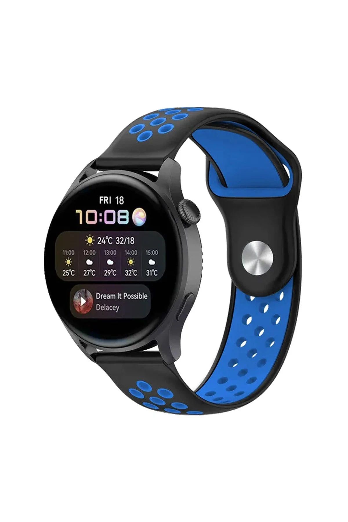 NewFace Watch 20mm Spor Delikli Kordon - Siyah-Mavi BSTMY