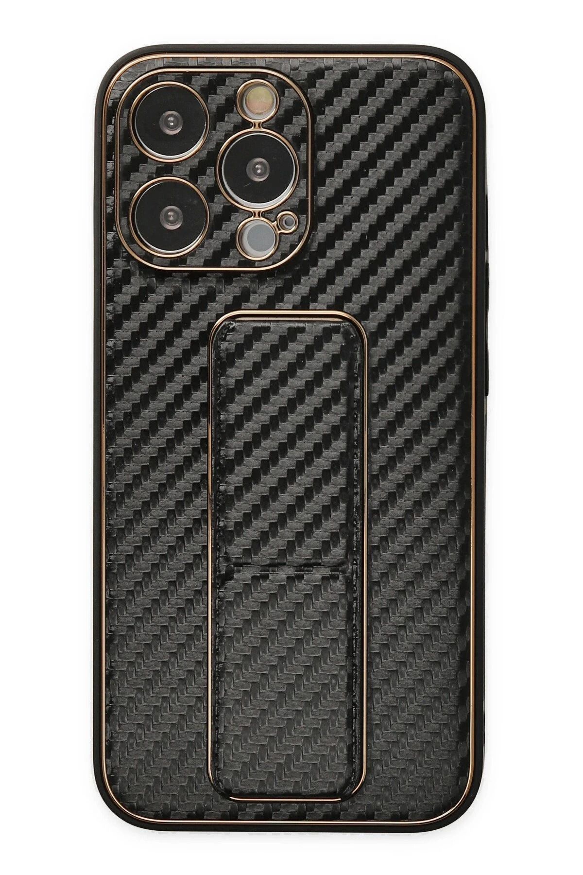 NewFace iPhone 13 Pro Kılıf Coco Karbon Standlı Kapak - Siyah FERRG