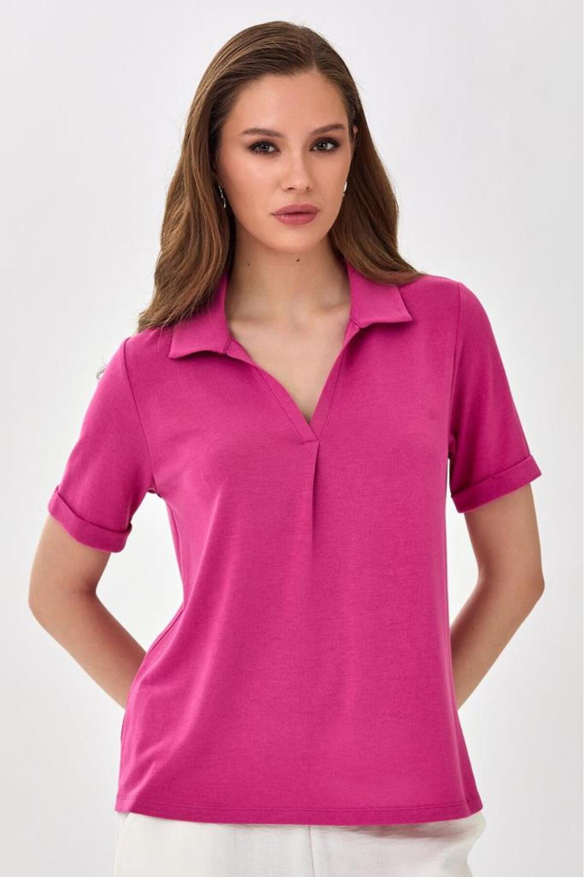 İkiler  Polo Yaka Kısa Kol Bluz 025-1014 - Görsel 4