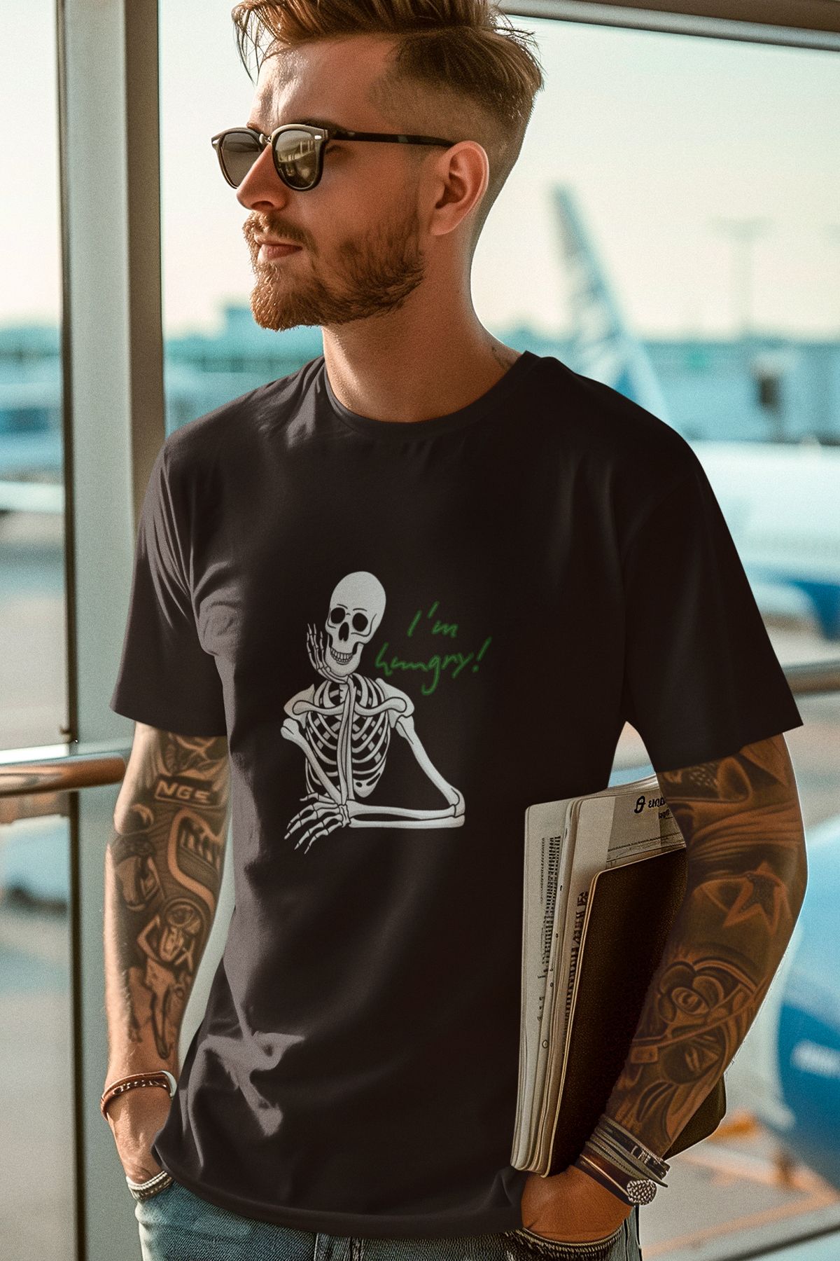 qoeuyl boutique Tricou Unisex Din Bumbac, Cadou Imprimat I'm Hungry Unisex - M