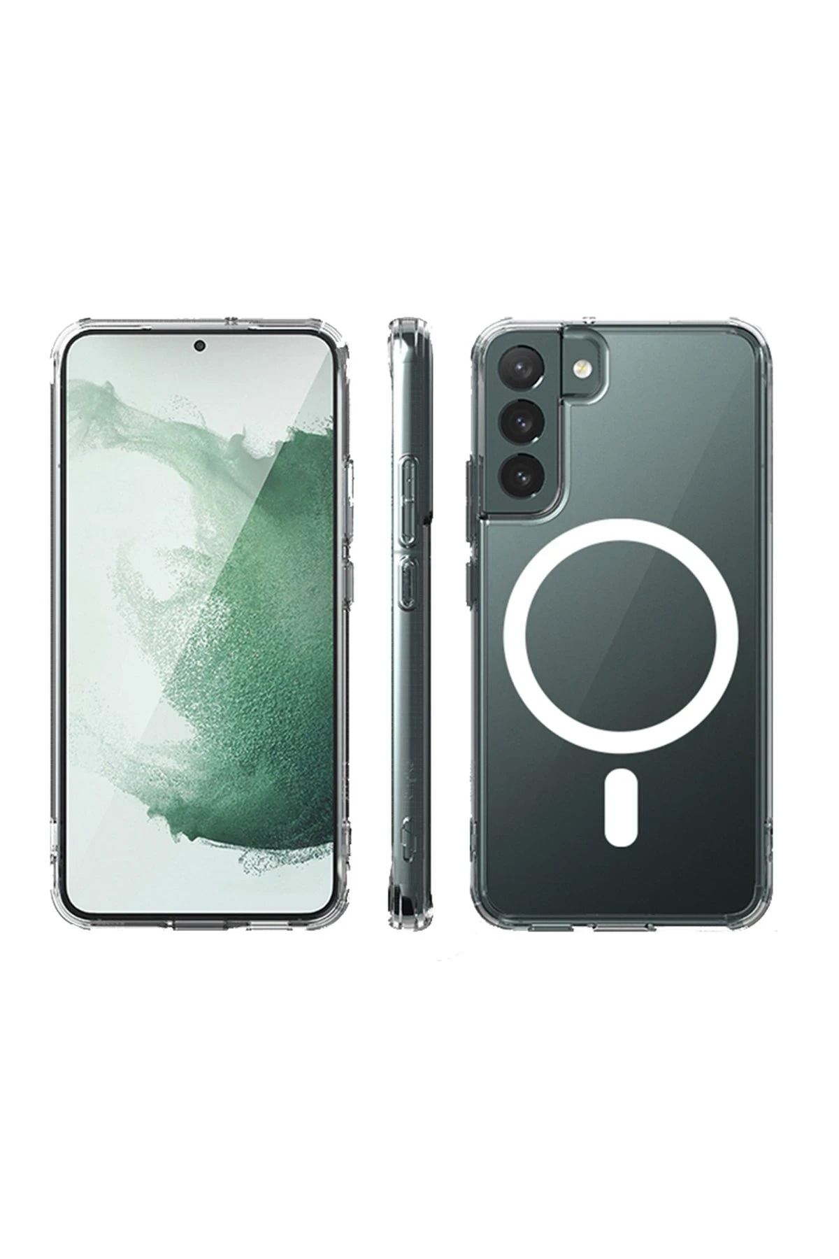 NewFace Galaxy S22 Plus Uyumlu Kılıf Magneticsafe Şeffaf Silikon - Şeffaf HNZRN