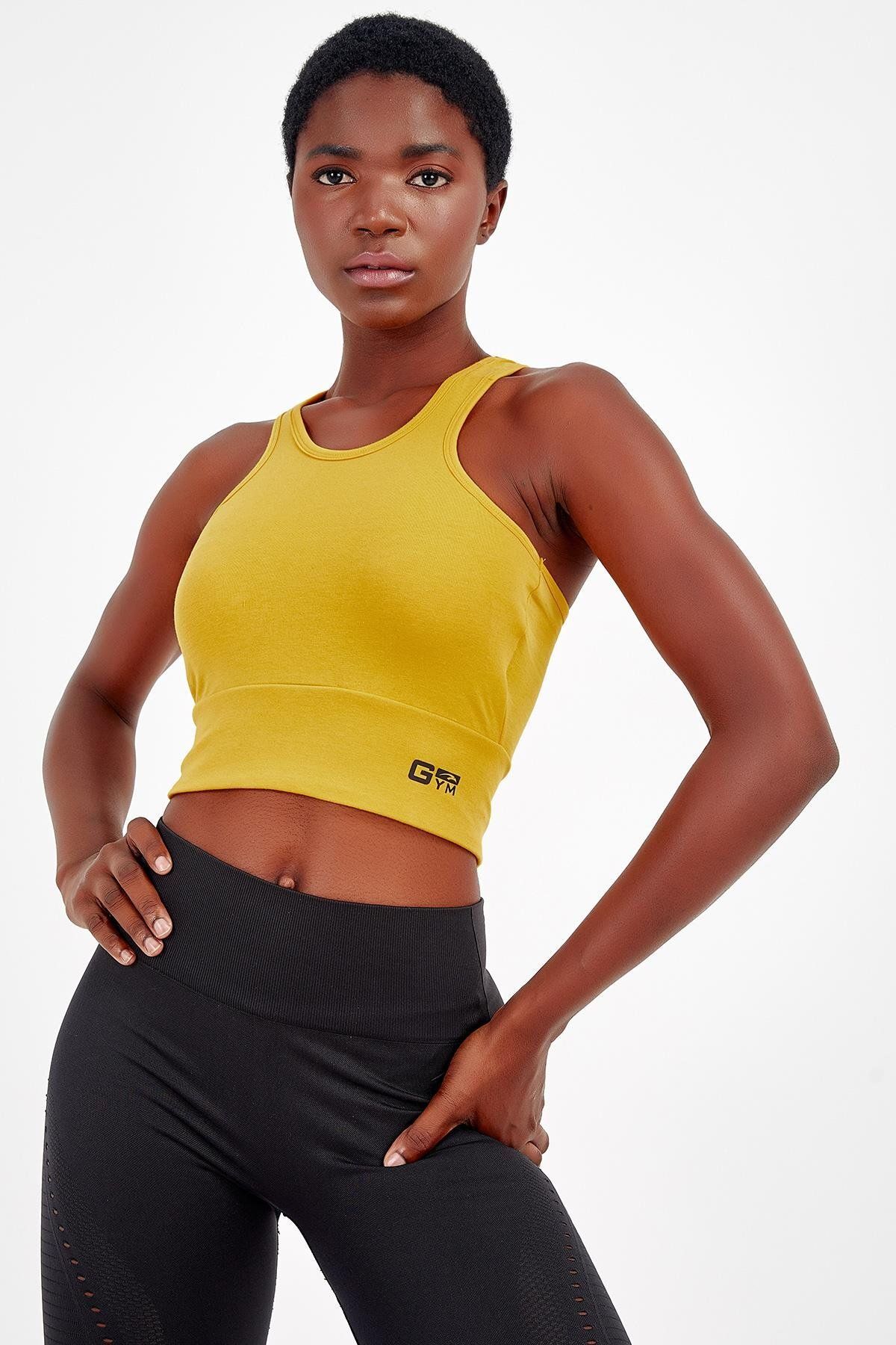 MARATON Active Slimfit Kadın Bisiklet Yaka Kolsuz Gym Sarı Bra 17499