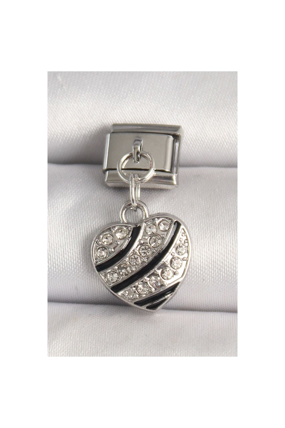 Marsilyan 316L Çelik Gümüş Renk Zirkon Taşlı Kalp Model Nomination Charm - TJ-BC1316