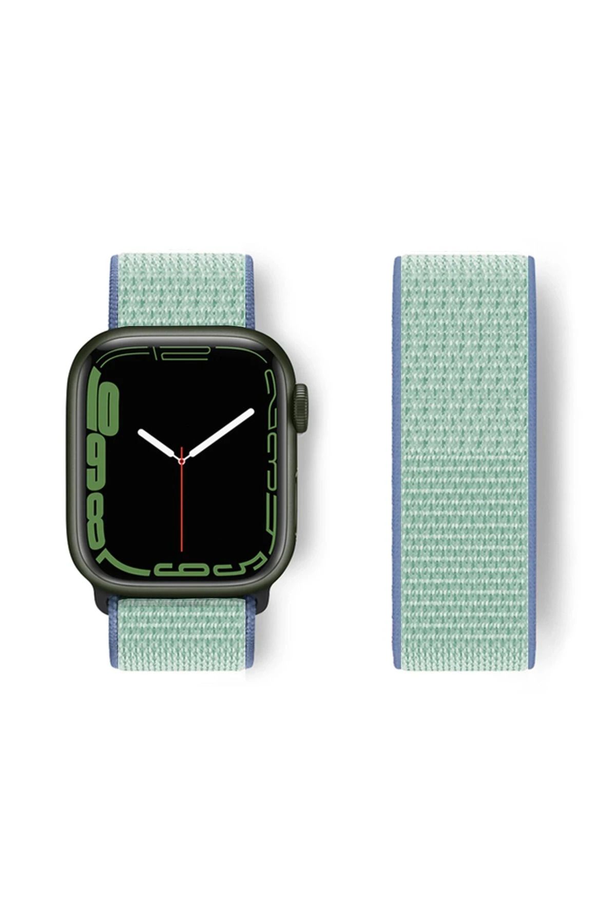 NewFace Apple Watch 38mm Hasırlı Cırtcırtlı Kordon - Mavi-Turkuaz INSLM