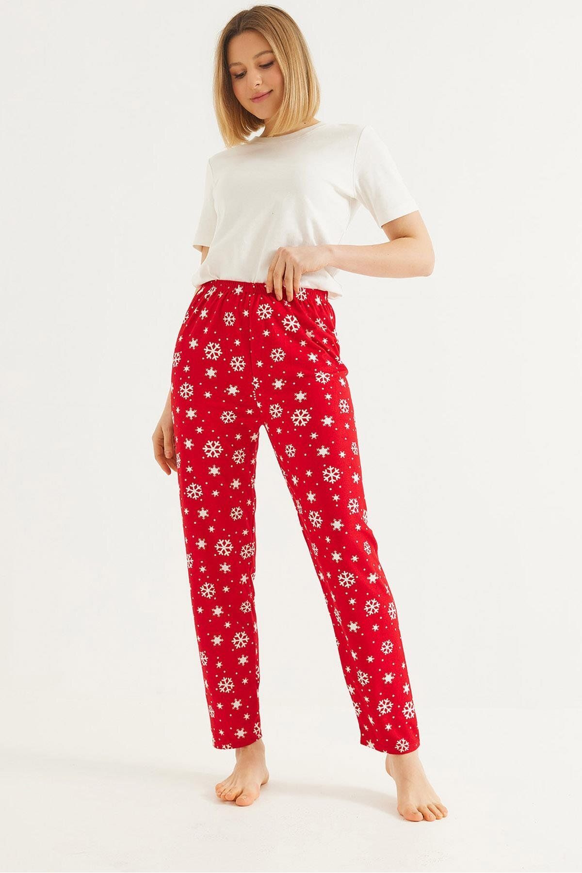 Raneel Kazançlı Alışveriş Beli Lastikli Kadın Pijama Altı Kırmızı