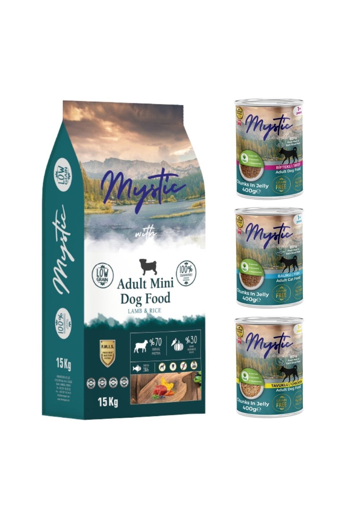 Mystic Mini Kuzu Etli Küçük Irk Köpek Maması 15 kg + 3 Adet Konserve