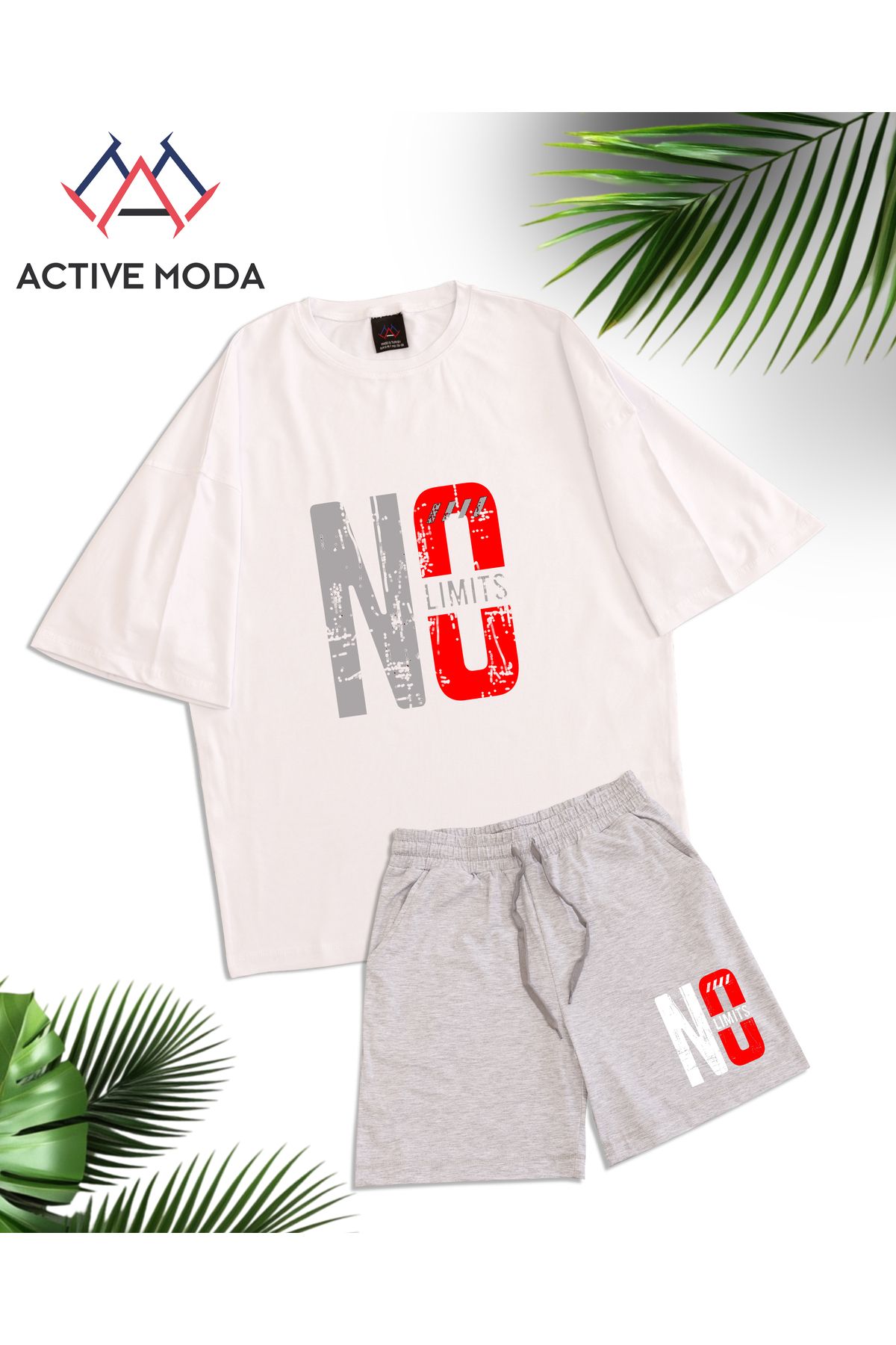 ACTIVE MODA -ERKEK KISA KOLLU NO BASKILI TSHIRT-ŞORT 2Lİ TAKIMI BÜYÜK BEDEN OVERSIZE PAMUKLU