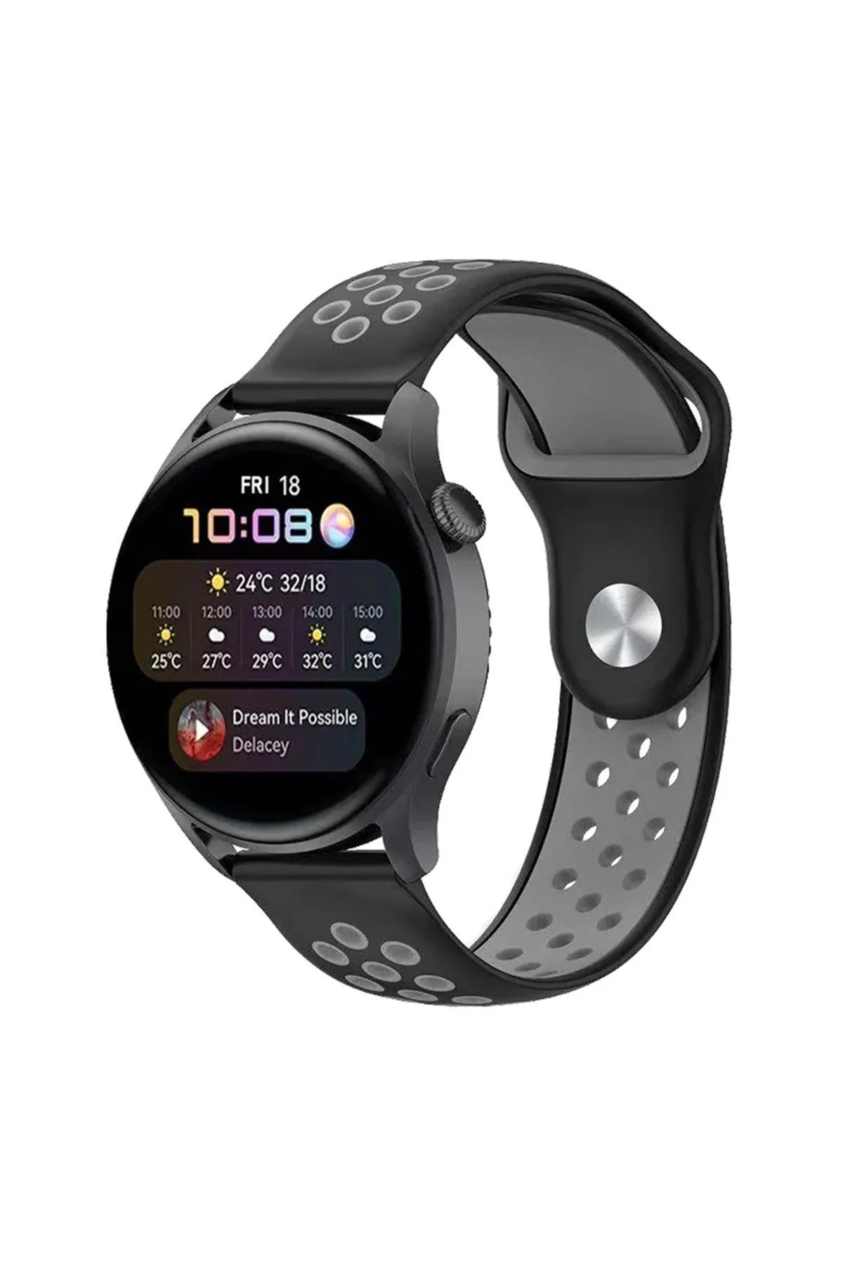 NewFace Watch 20mm Spor Delikli Kordon - Siyah-Gri BSTMY