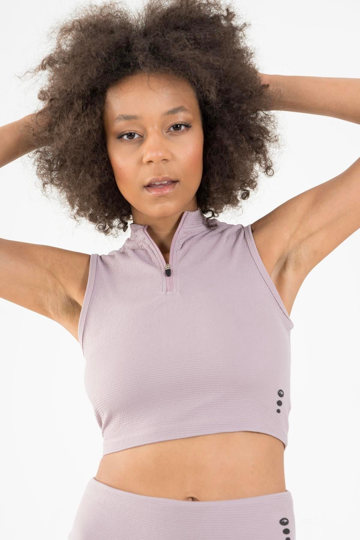 MARATON SlimFit Kadın Balıkçı Yaka Kolsuz Lila Crop Top 22257