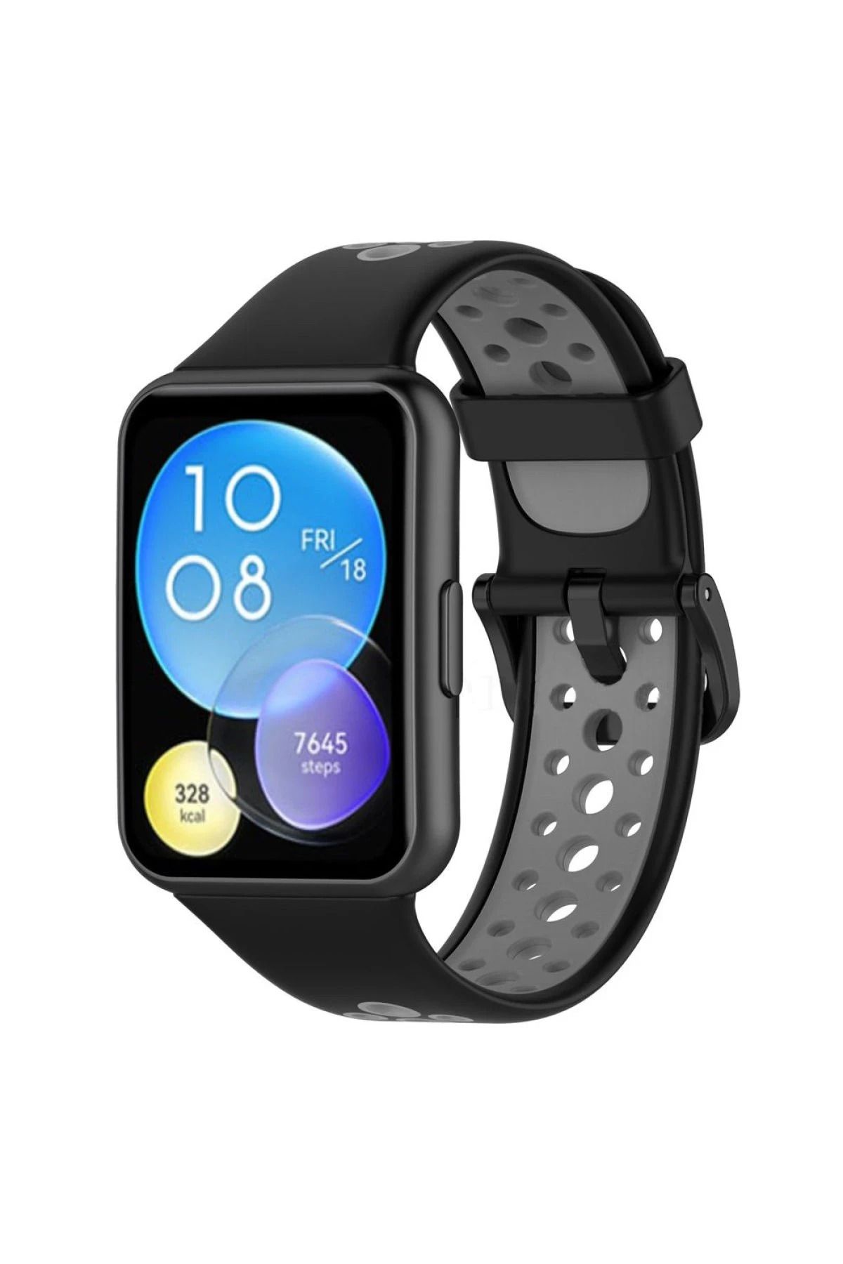 NewFace Huawei Watch Fit 2 Spor Delikli Kordon - Siyah-Gri INSLM