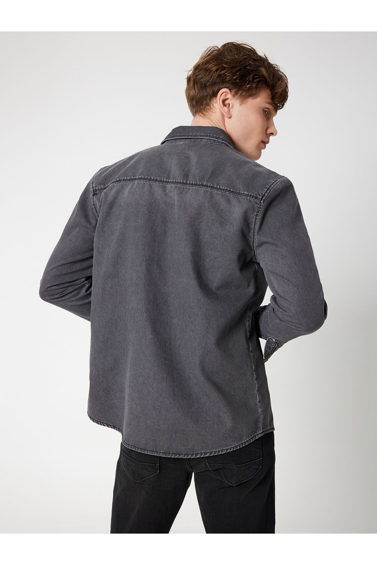 پیراهن / بلوز دکمه دار خاکستری مردانه Slim Fit U.Kol اورجینال Loft