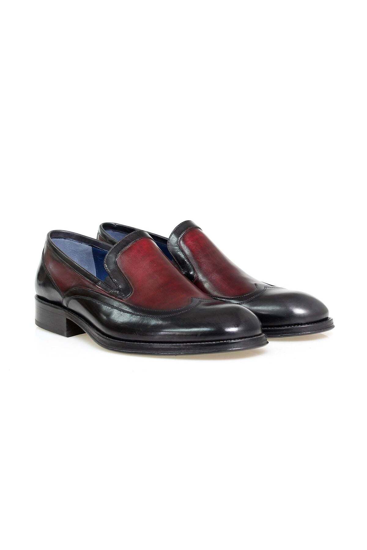 Butik SİYAH-BORDO RENK BAĞCIKSIZ HAKİKİ DERİ ERKEK AYAKKABI