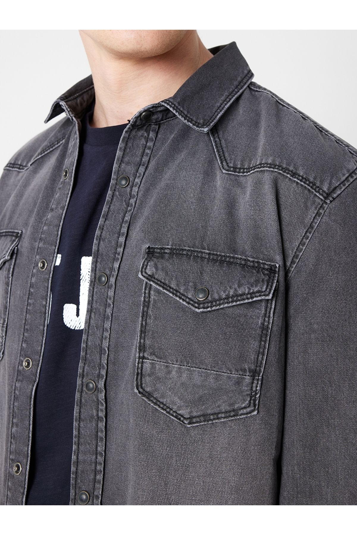 پیراهن / بلوز دکمه دار خاکستری مردانه Slim Fit U.Kol اورجینال Loft