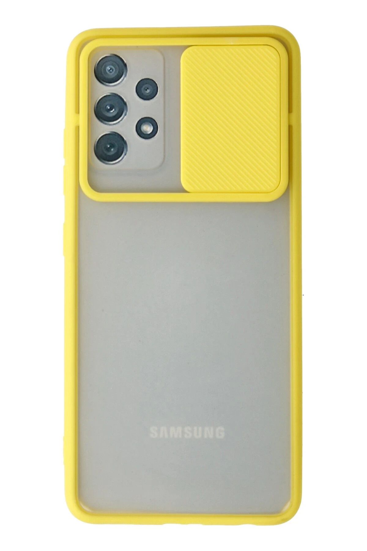 NewFace Samsung Galaxy A32 Kılıf Palm Buzlu Kamera Sürgülü Silikon - Sarı INSLM