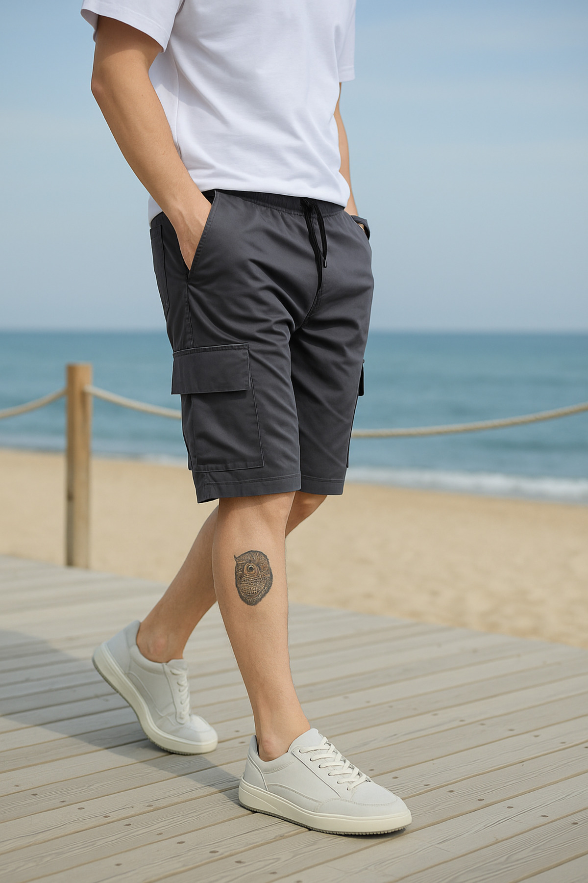 Pobudo  Antrasit Renk Kargo Cepli Paraşüt Kumaş Erkek Şort - Görsel 5