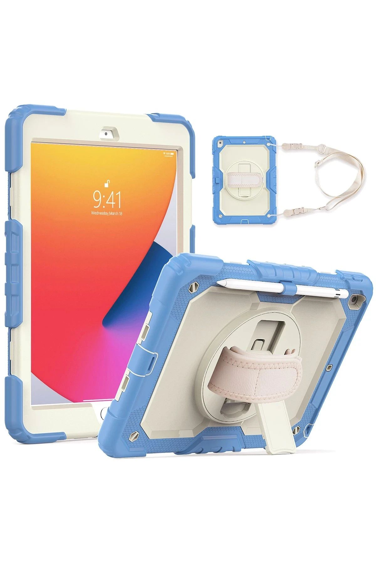 NewFace iPad 10.2 (7.nesil) Kılıf Strap New Tablet Kapak - Mavi HNZRN