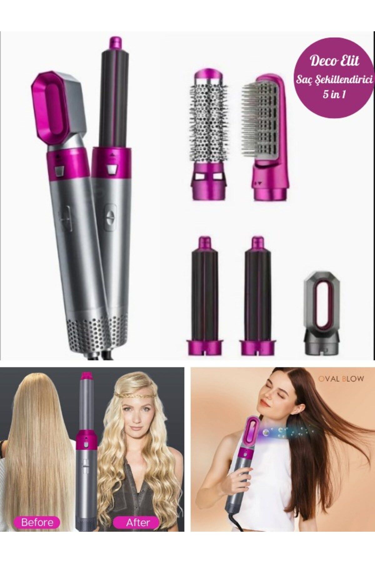 Deco Elit Hot Air Styler Saç Şekillendirici 5 In 1 Saç Düzleştirici Bigudi Tarak Saç Maşası Yeni Seri