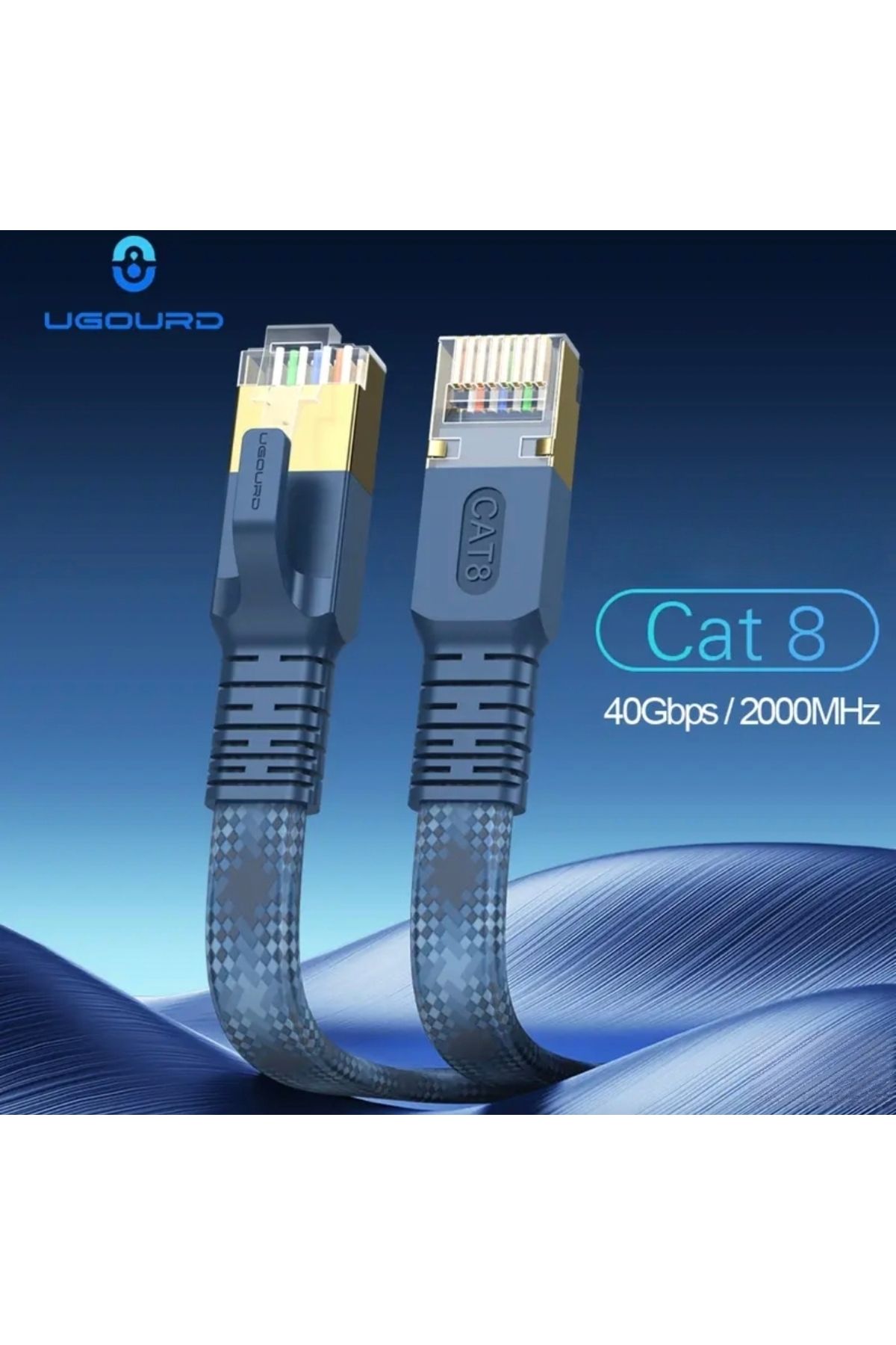 UGOURD 1-Metre Cat 8 Ethernet Kablosu 40 Gpbs+5G+2000 Mhz. RJ45 CE Lisanslı Hasır Örgülü Sağlam Kablo