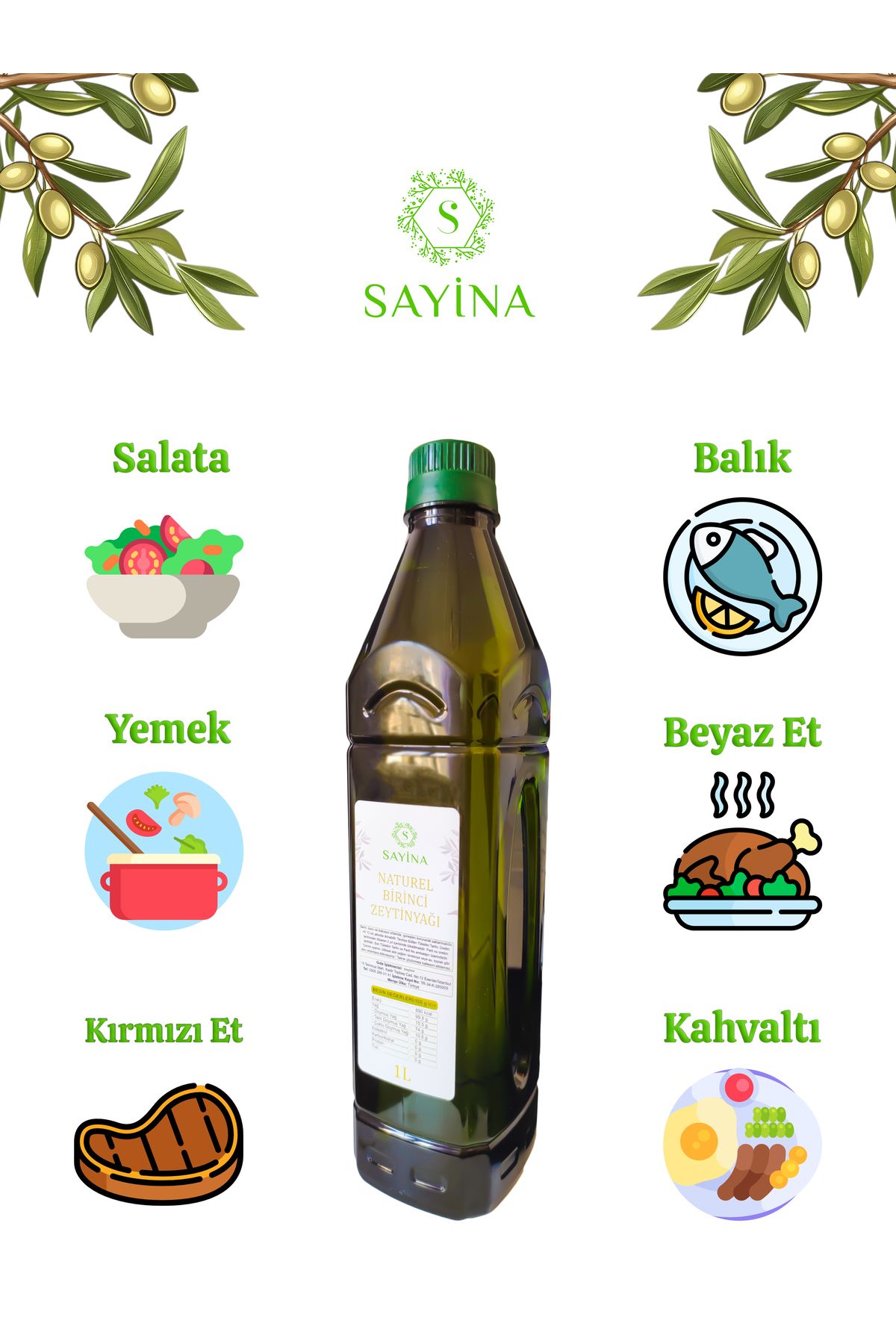 Sayina Doğal Gıda Katkısız Doğal Naturel Birinci Zeytinyağı 1 Litre