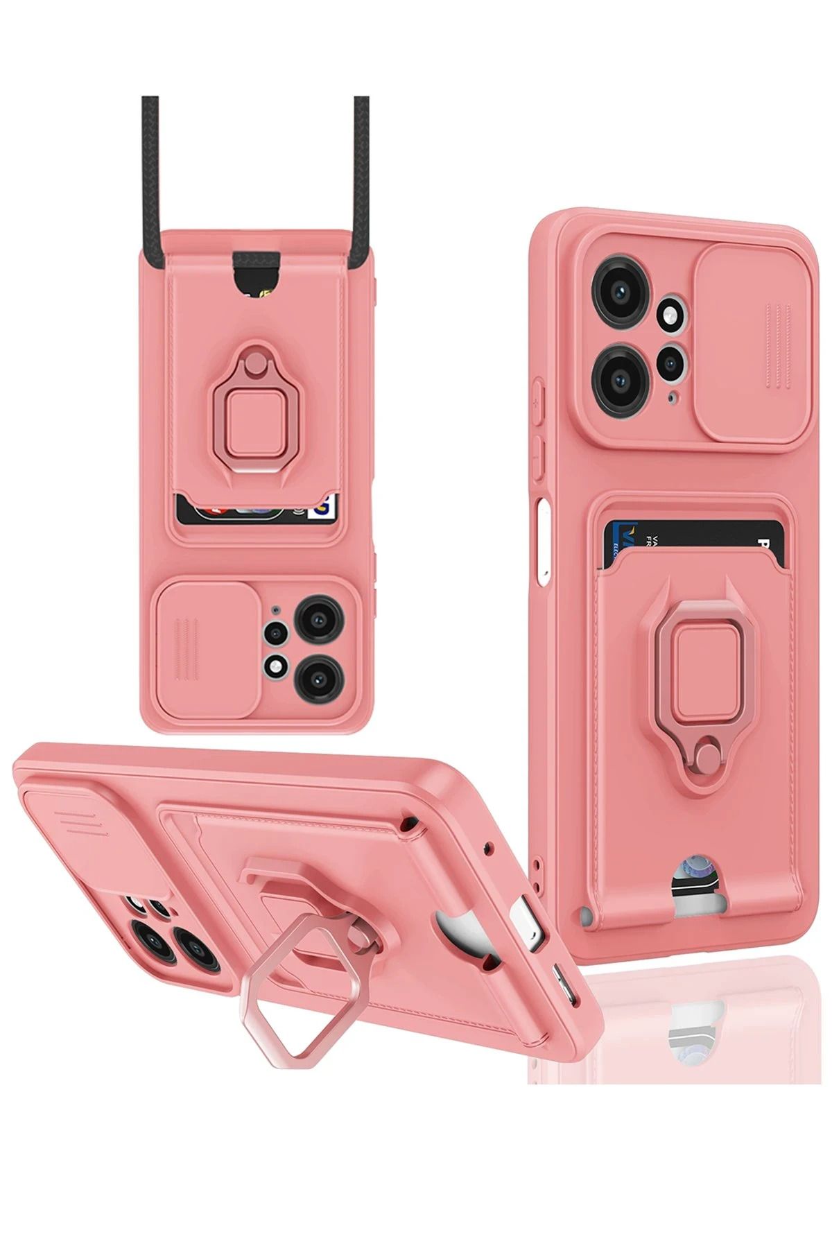 NewFace Xiaomi Redmi Note 12 4G Kılıf Zuma Kartvizitli Yüzüklü Silikon - Pembe INSLM