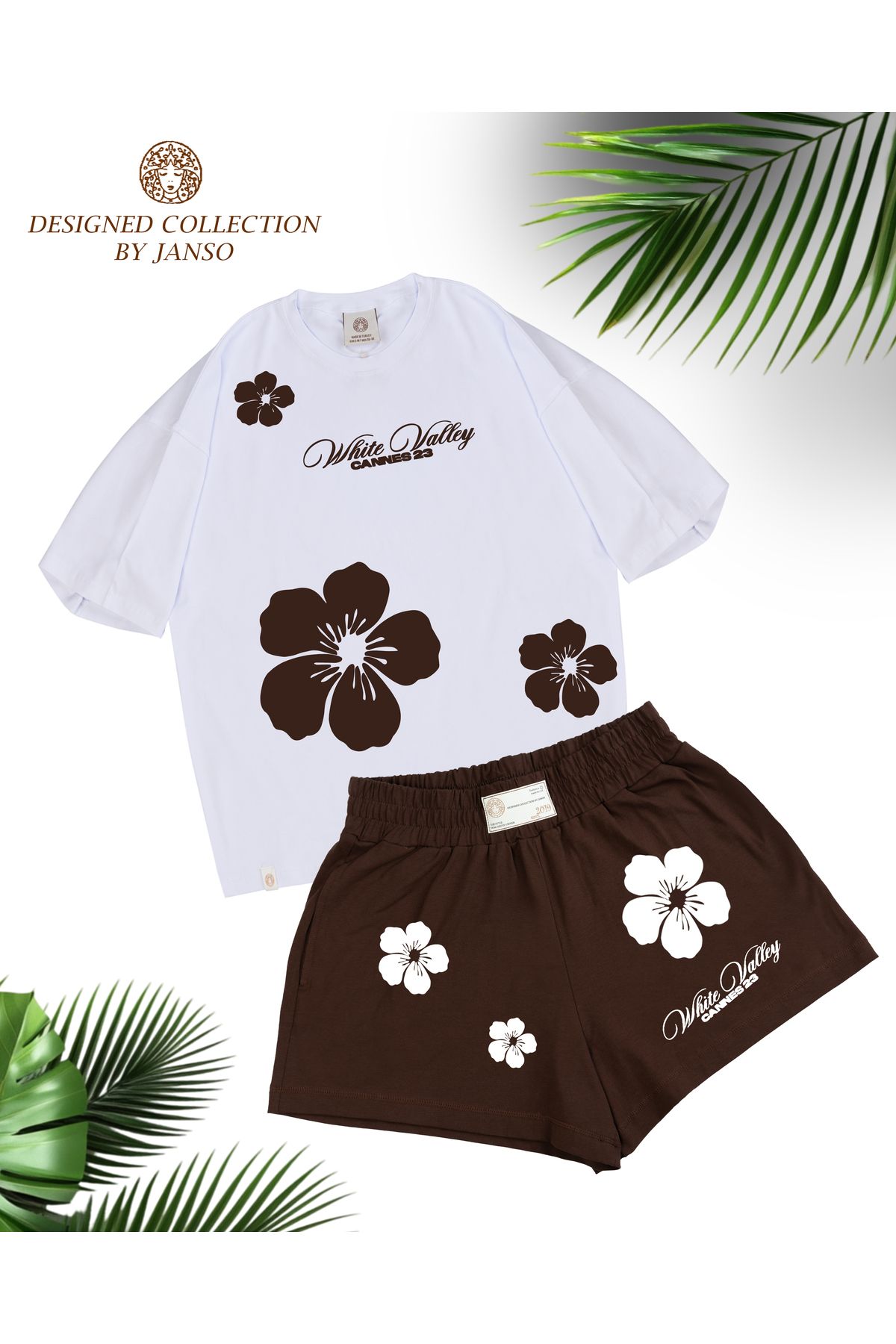 JANSO GROUP - KADIN ÇİÇEK BASKILI KISA KOLLU TSHIRT-ŞORT TAKIMI BÜYÜK BEDEN PAMUKLU