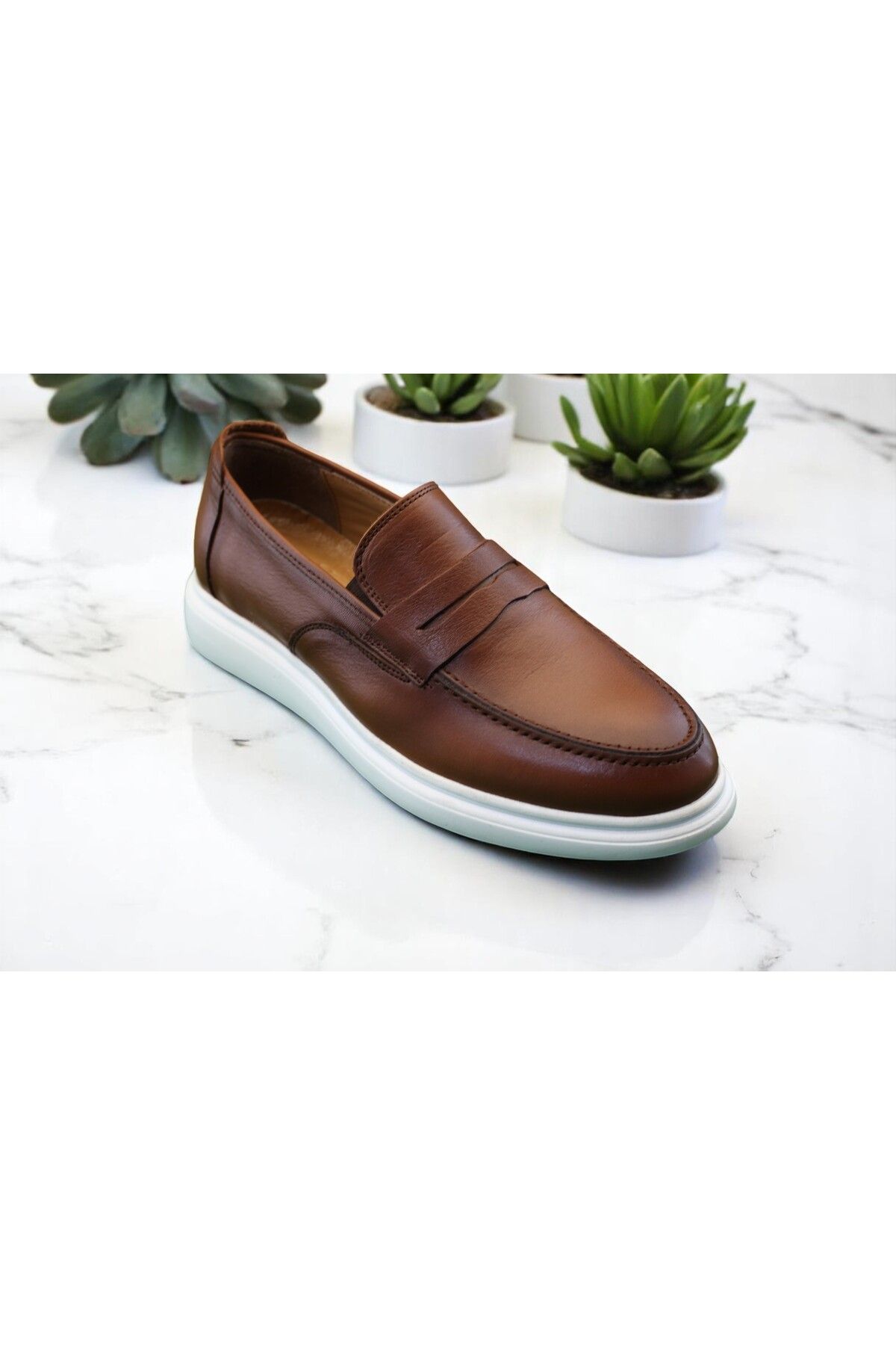 Philia Shoes Erkek Taba Deri Slip-On Günlük Ayakkabı | Loafer Tarzı Modern Model