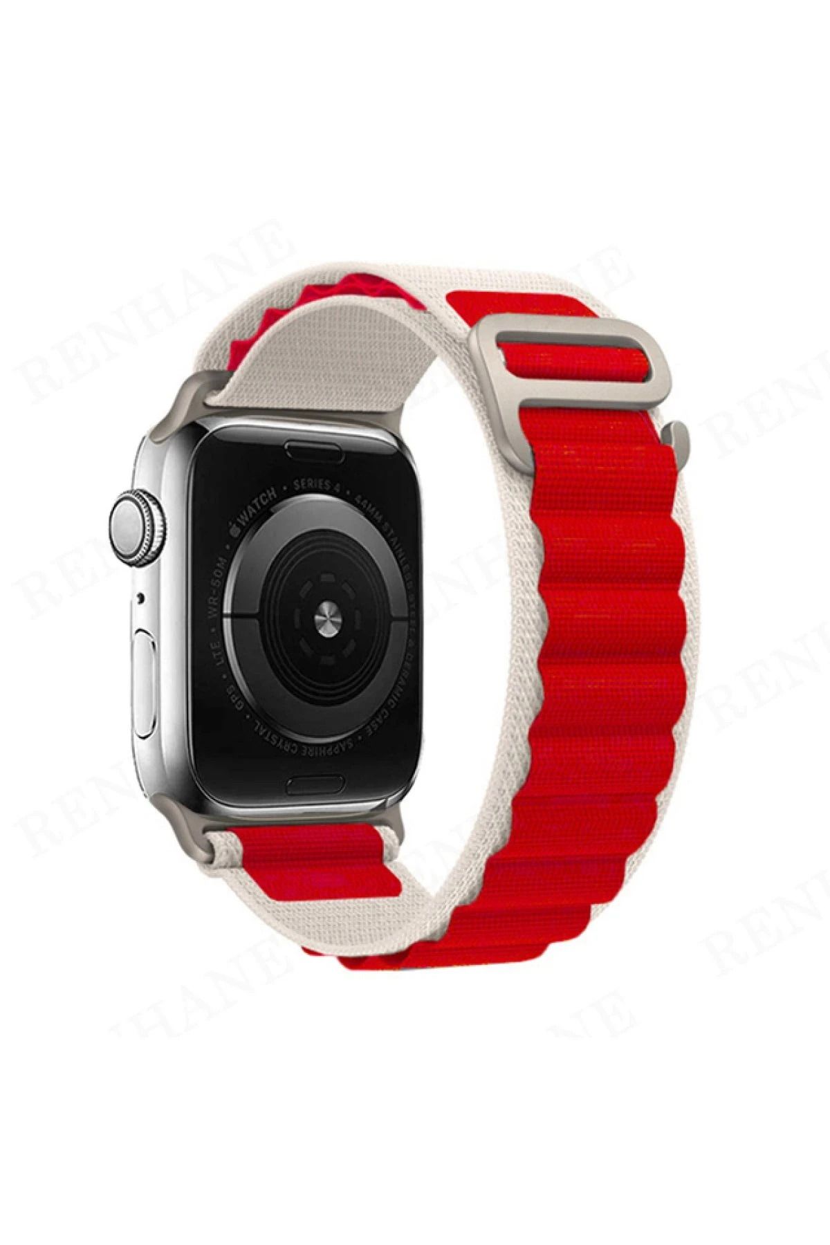 NewFace Apple Watch 42mm Mountain Kordon - Beyaz-Kırmızı BSTMY