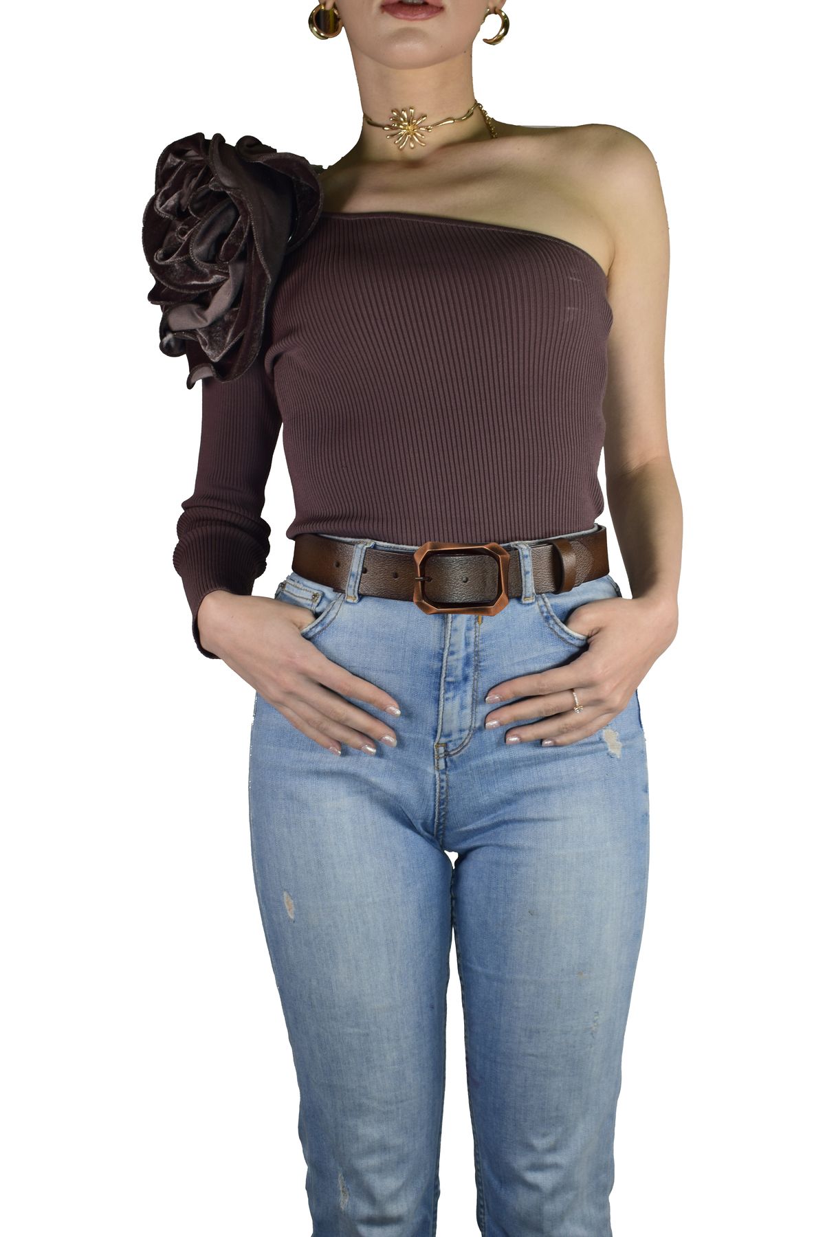 کمربند چند رنگ زنانه جین 100% چرم اصل قهوه ای با سگک مسی افسانه 4 سانتی متر GoDeri