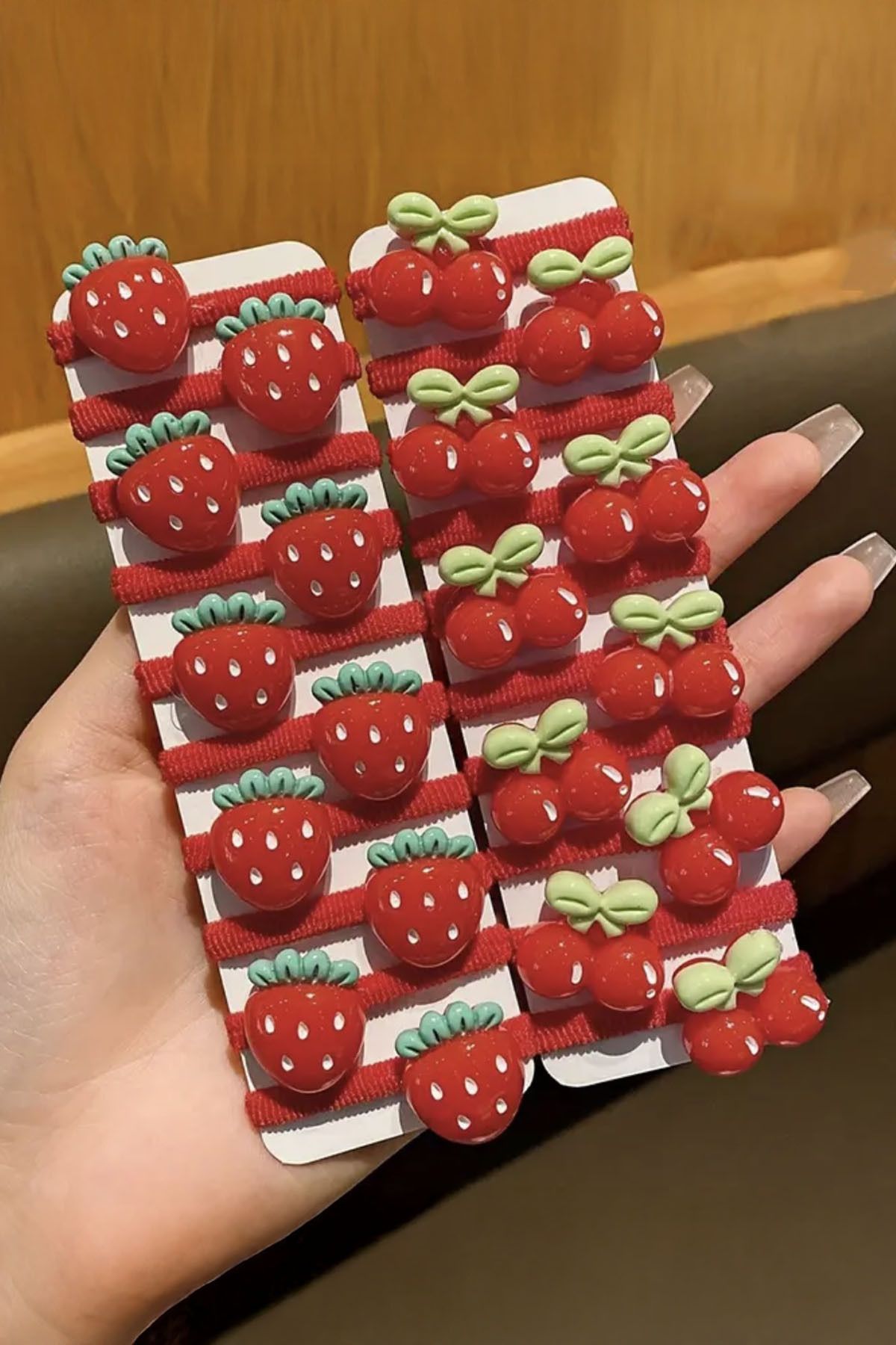 bao 5 Adet Kırmızı Kirazlı Kız Çocuk Bağlama Saç Tokası