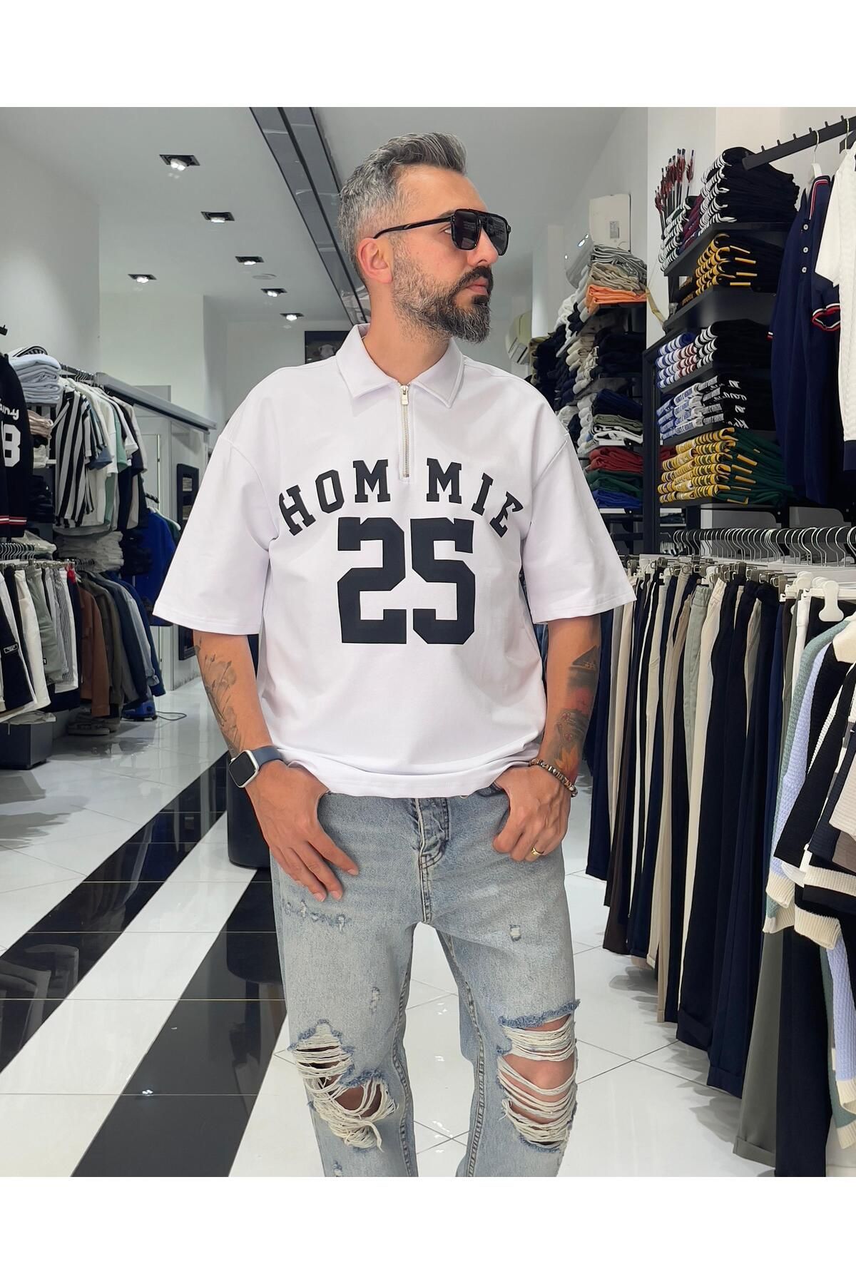 Higo Man Hommie Baskili Oversize Erkek Polo Yaka T-Shirt