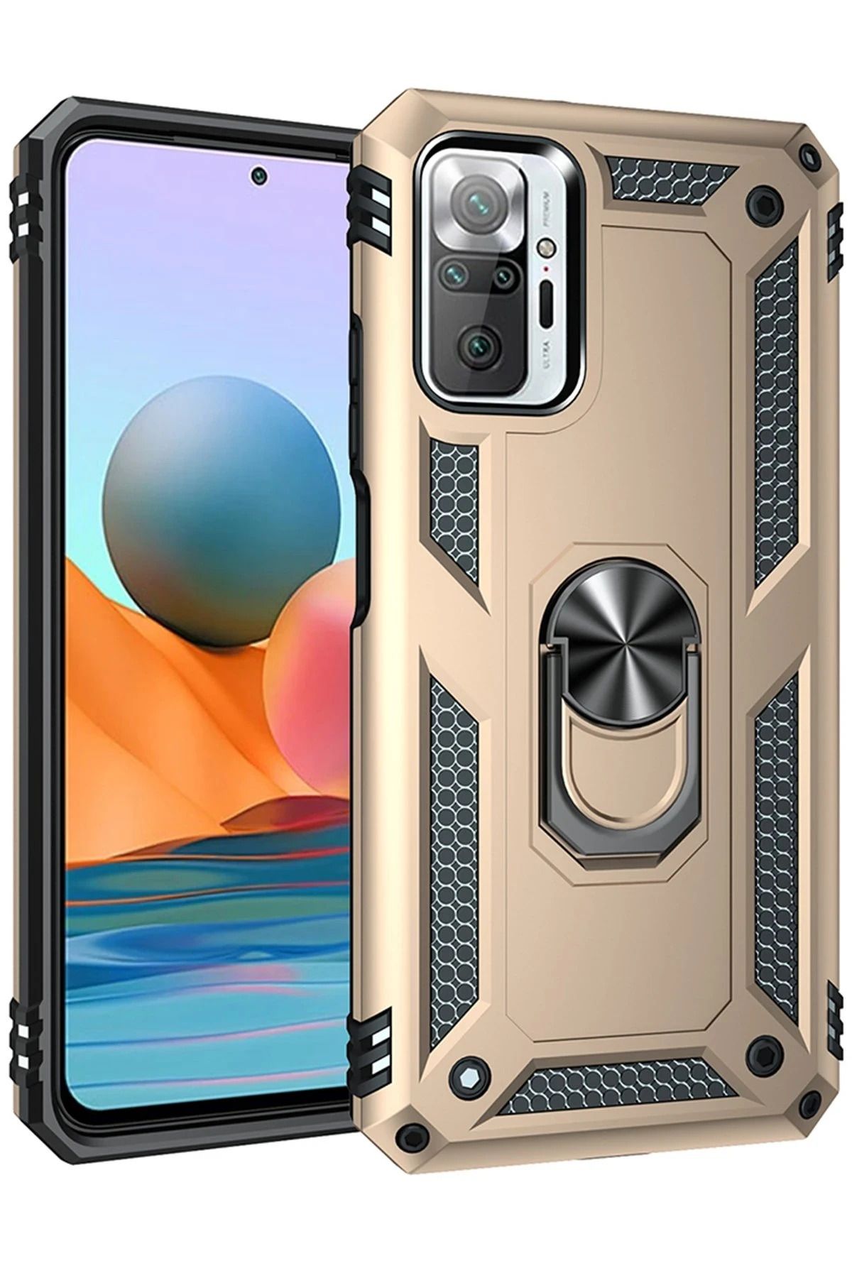 NewFace Xiaomi Redmi Note 10 Pro Kılıf Sofya Yüzüklü Silikon Kapak - Gold FERRG