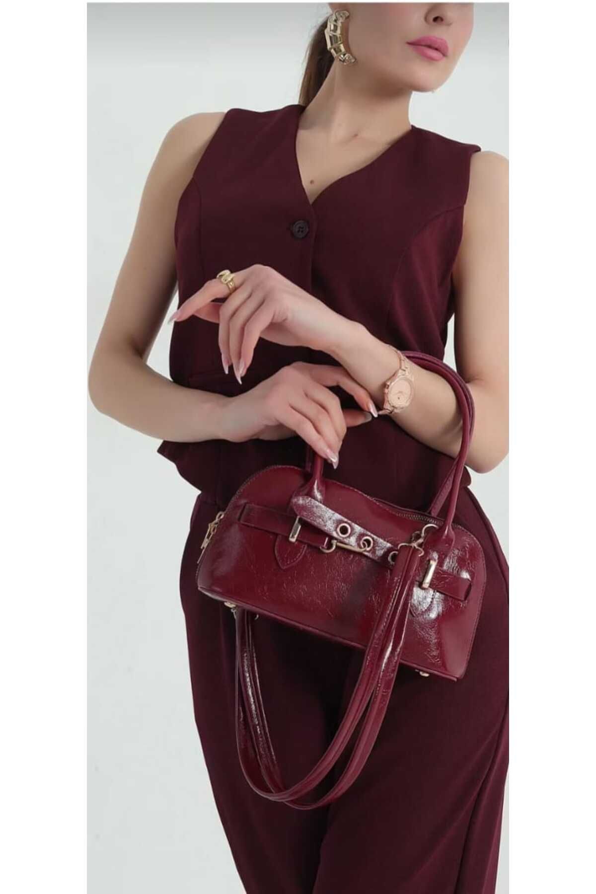 MODA Kırışık Dokulu Fermuarlı Kadın El Kol ve Omuz Çantası