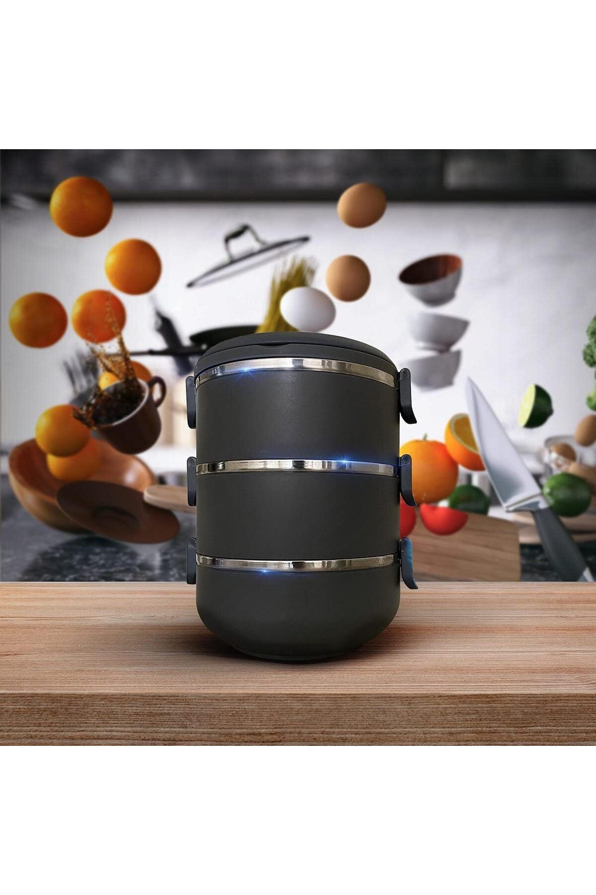 STOREMAX buxystorem Freshbox Füme 3 Katlı Sızdırmaz Yemek Termosu Sefer Tası (Özel Seri, Özel Renk) 1.