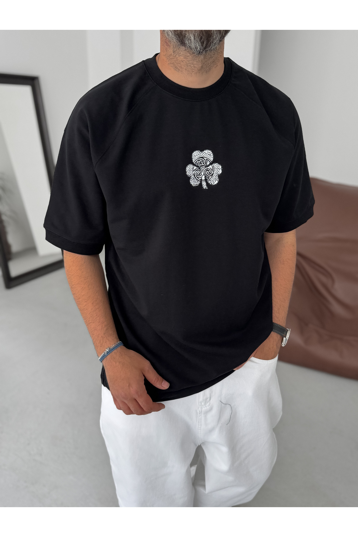 BYBASICMAN-Black Unlucky Number Printed Oversize T-Shirt Res-5183 5
