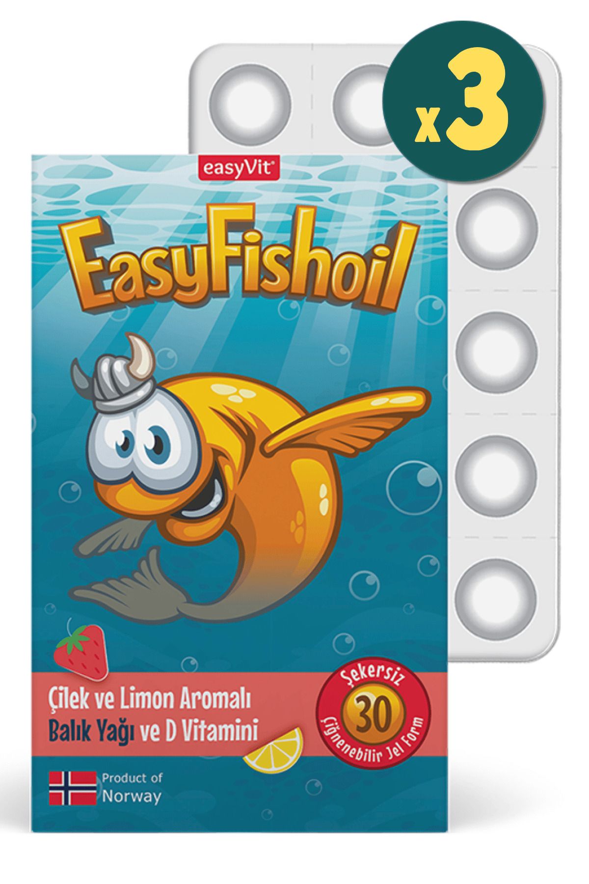 Easy Fishoil Çocuk Çilek Ve Limon Aromalı 30 Çiğneme Tableti 3 Adet