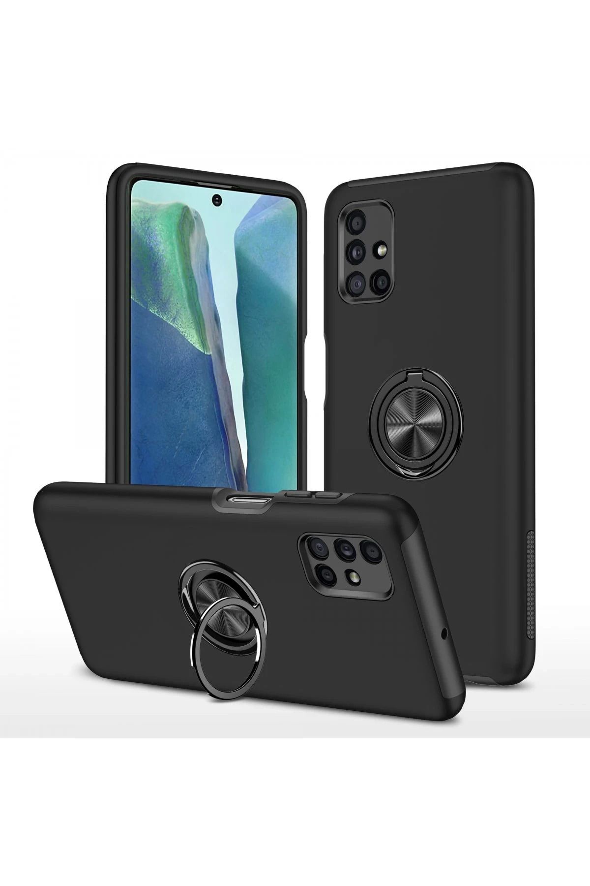 NewFace Samsung Galaxy M51 Kılıf Elit Yüzüklü Kapak - Siyah BSTMY